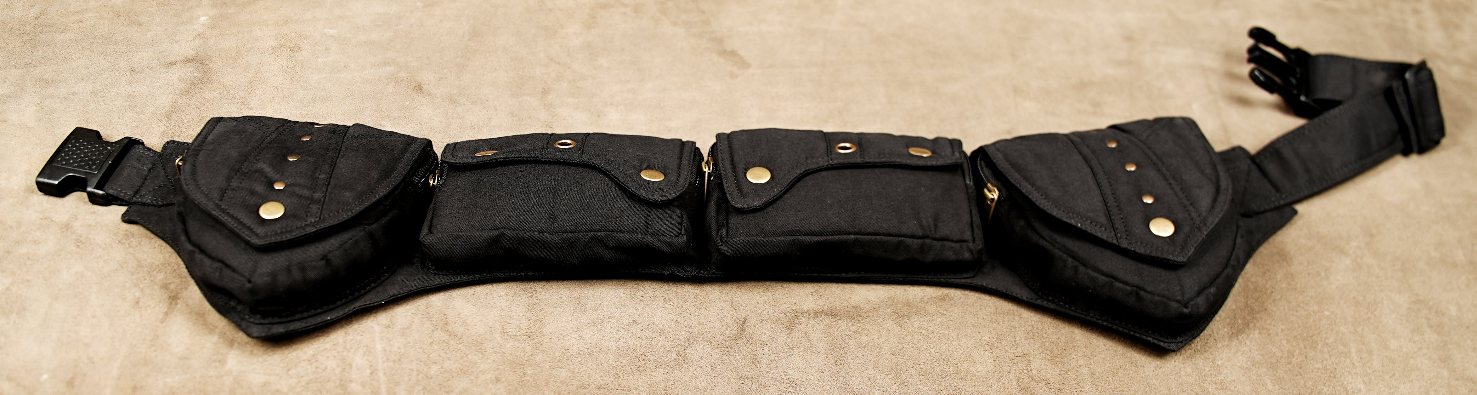 Cotton waist utility belt in black, ideal for hiking, camping and travel