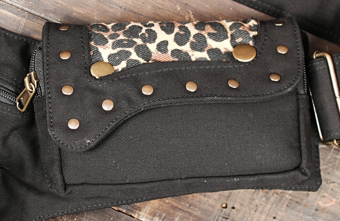Handmade black cotton utility waist belt with pouches