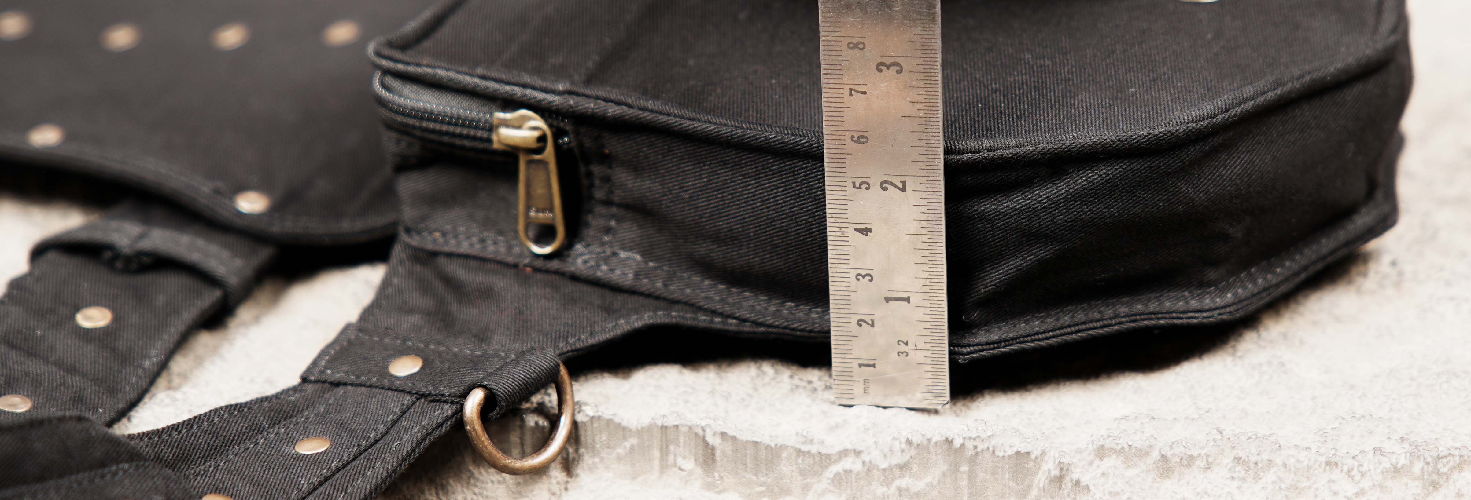 Black Canvas Fanny Pack with Steampunk Brass Detail