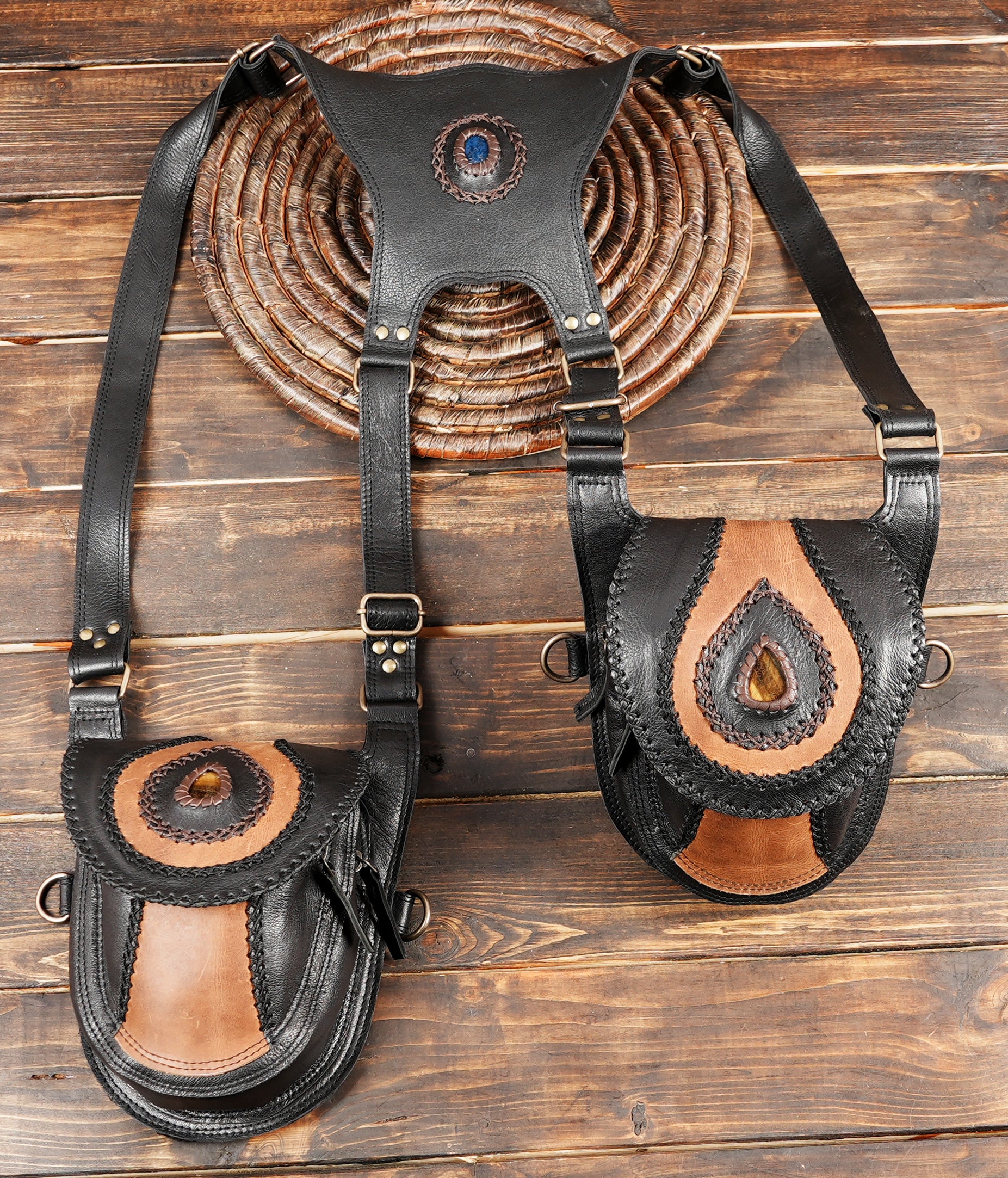 Durable leather holster harness for travel and festivals