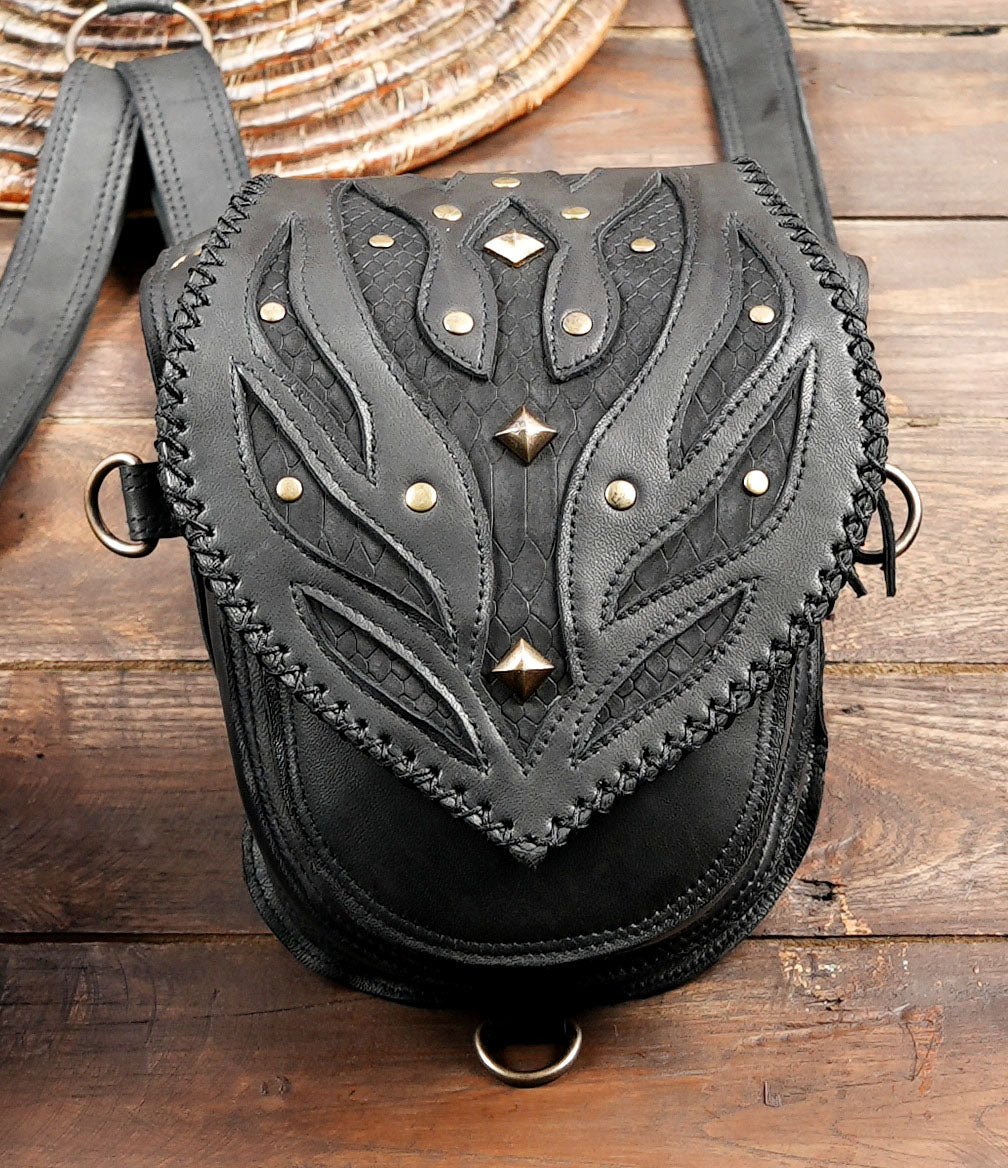 Handcrafted Leather Holster Bag – Dual Pouch, Adjustable Straps, Unisex with unique star 