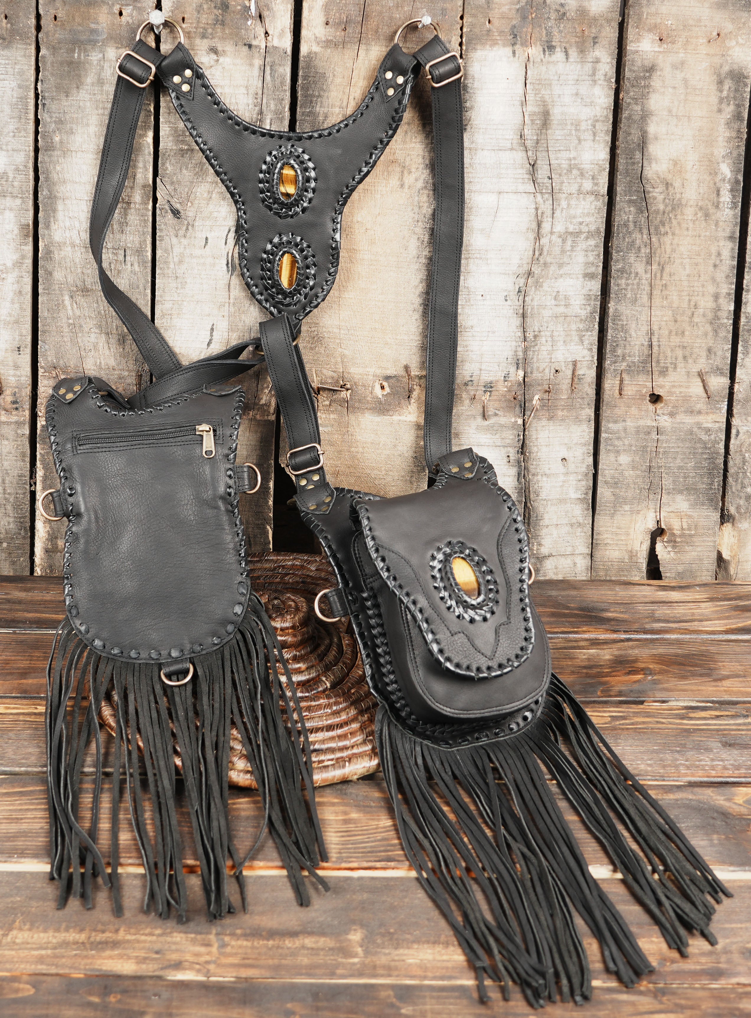 Handmade Leather Holster Belt – Dual Pouch Utility Bag for Festivals & Cosplay