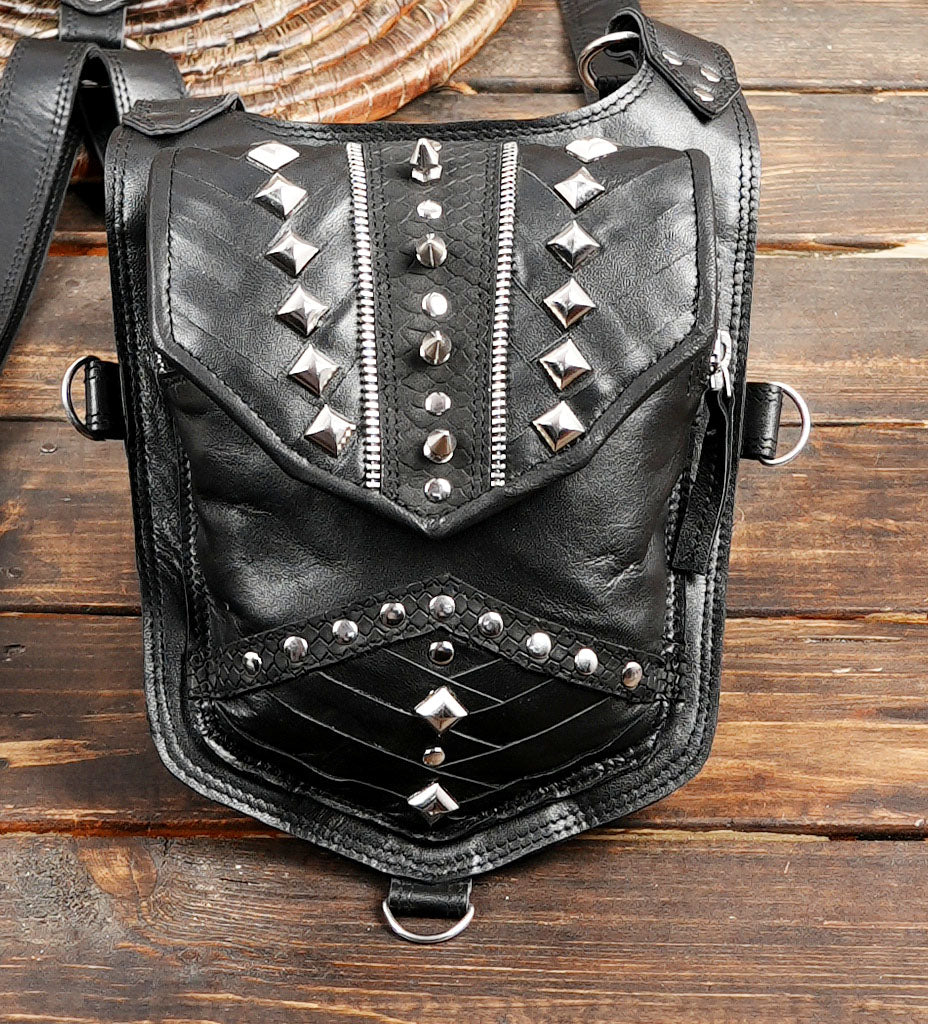 Premium leather holster with gothic and biker style studwork