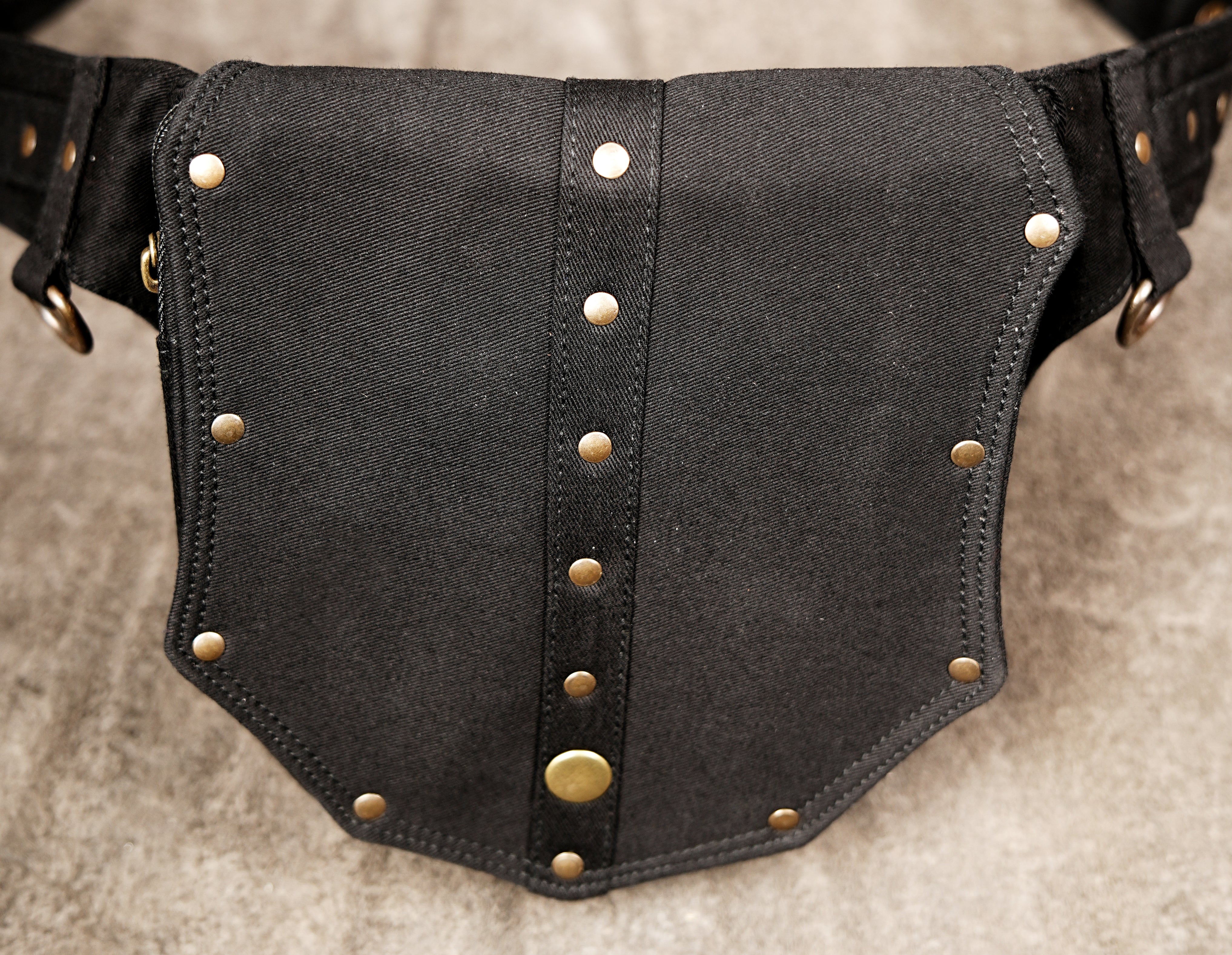 Alternative Fashion Hip Bag - Black Canvas Utility Pouch with Brass Hardware