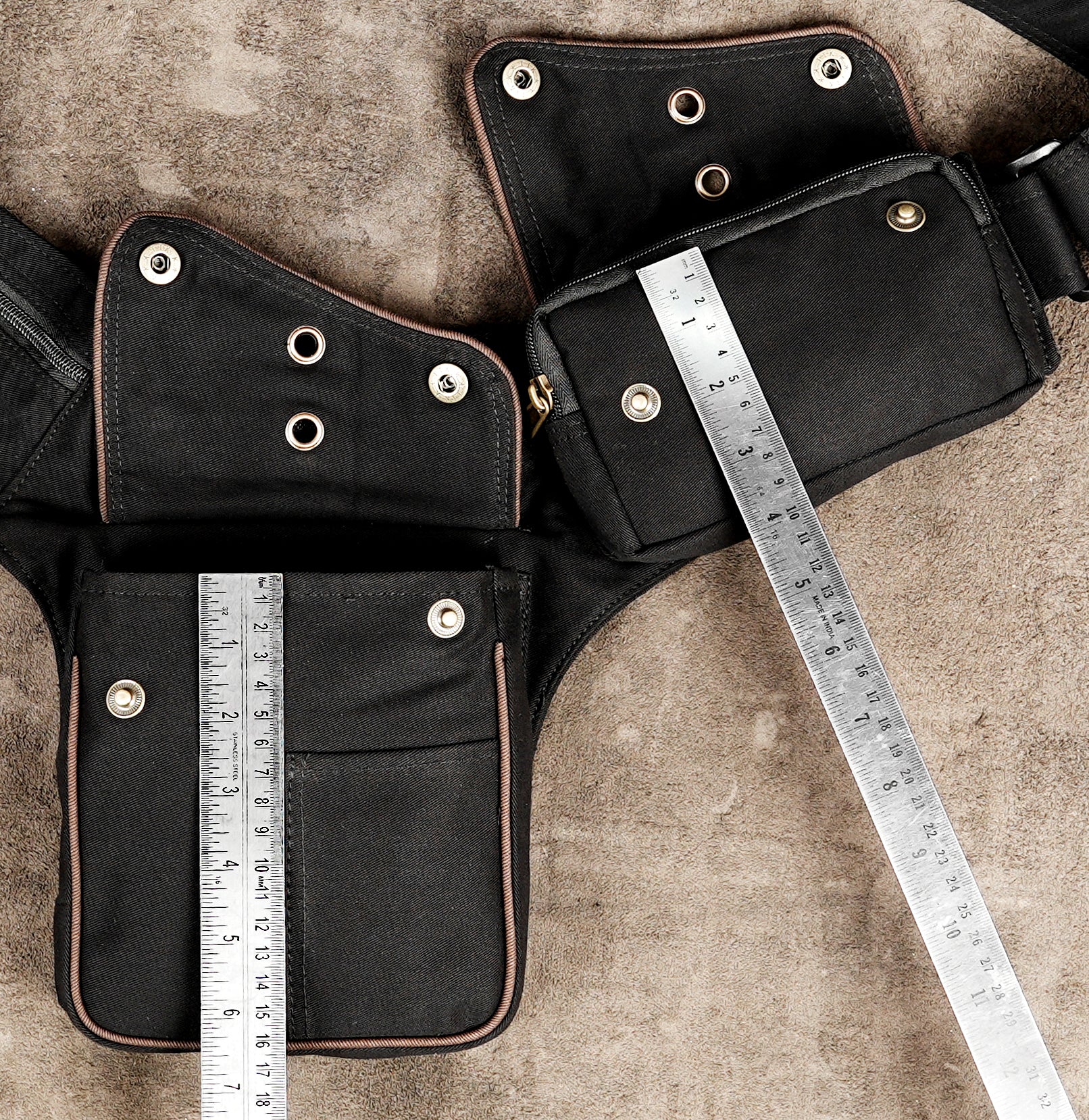Black Cotton Utility Belt Bag Unisex Festival Hip Pouch Travel Waist Pack