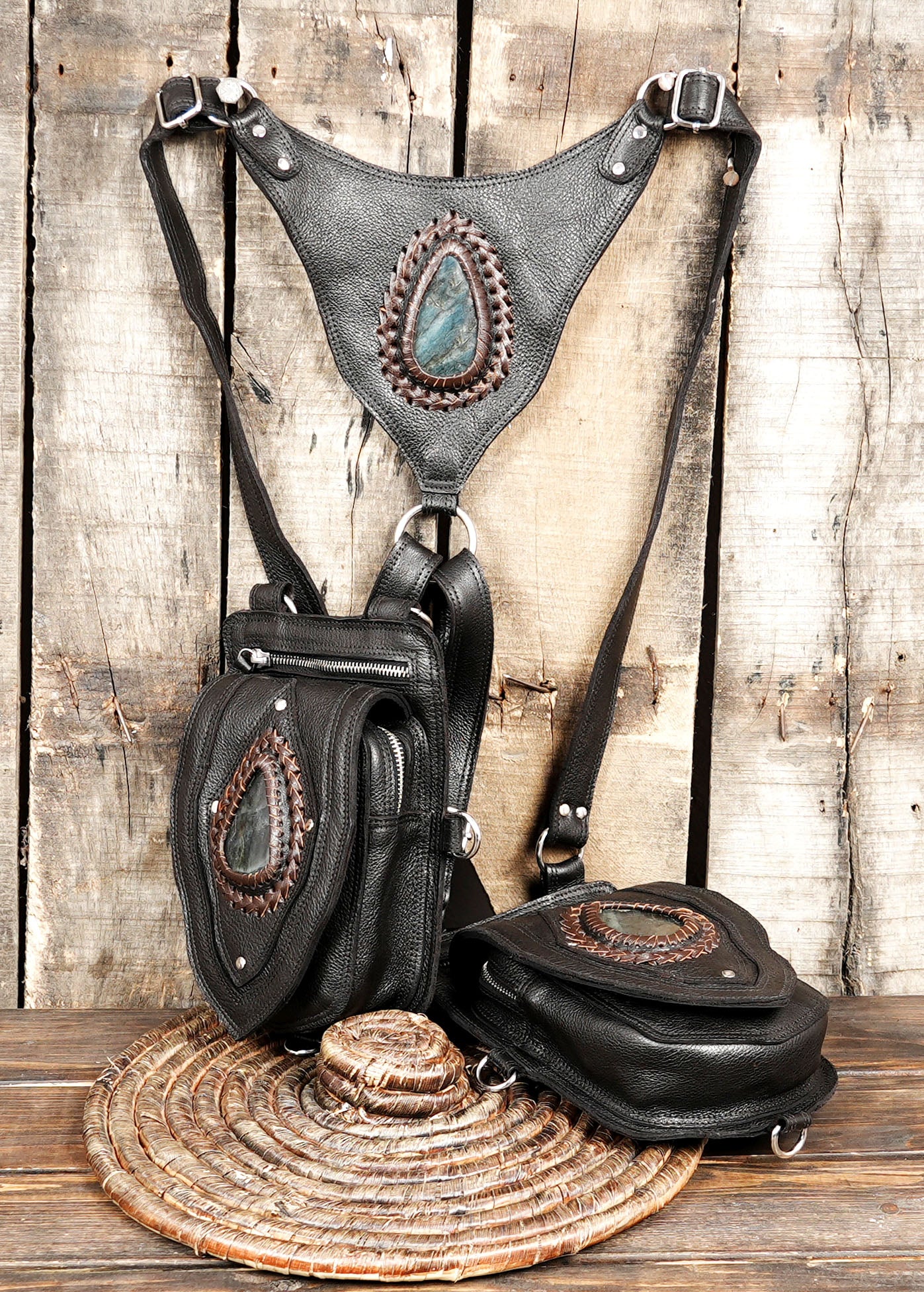 Black Leather Shoulder Holster Double Pocket Utility (LT-NS-HLS-6016)