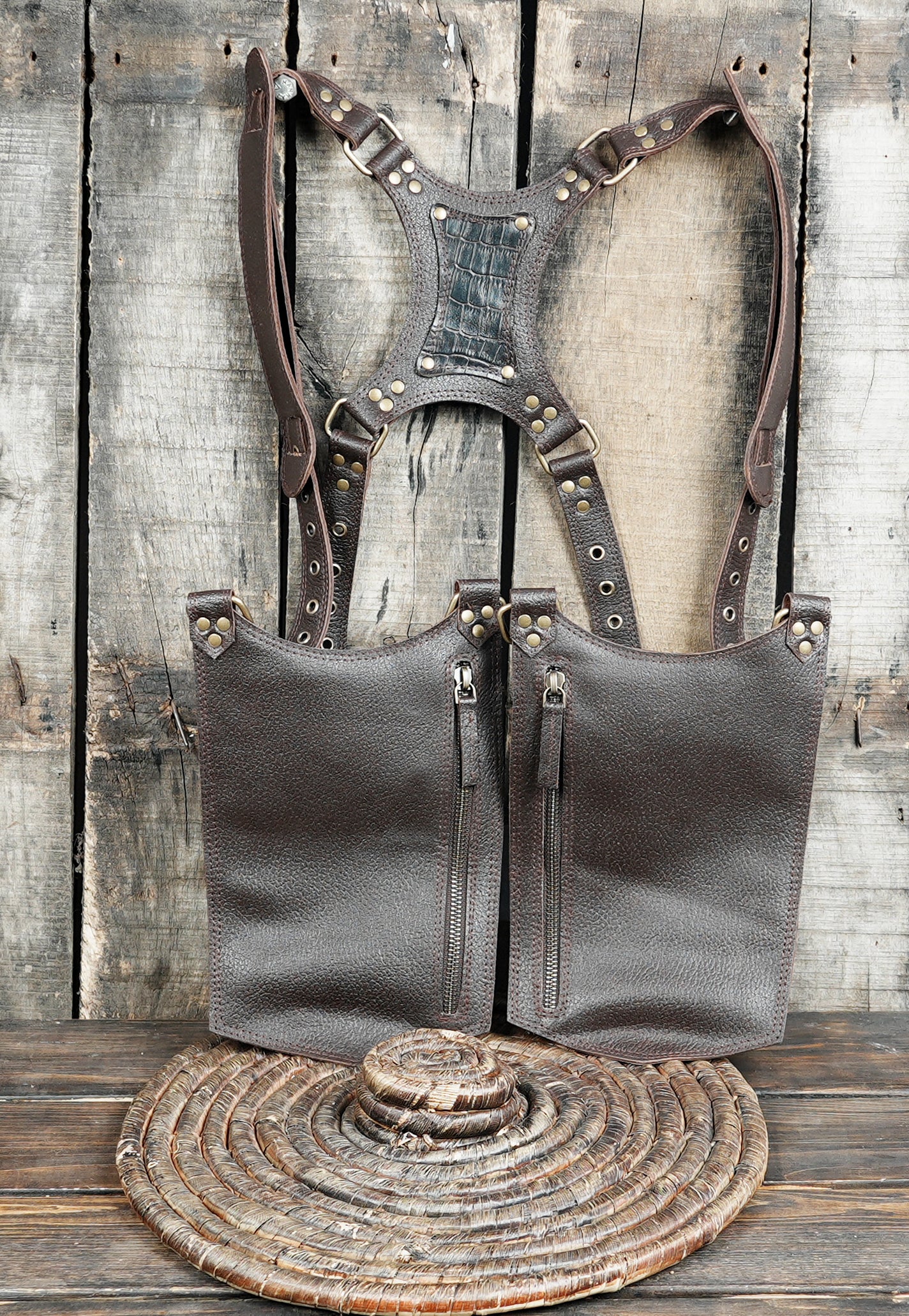 Multi strap leather shoulder holster for rugged wear