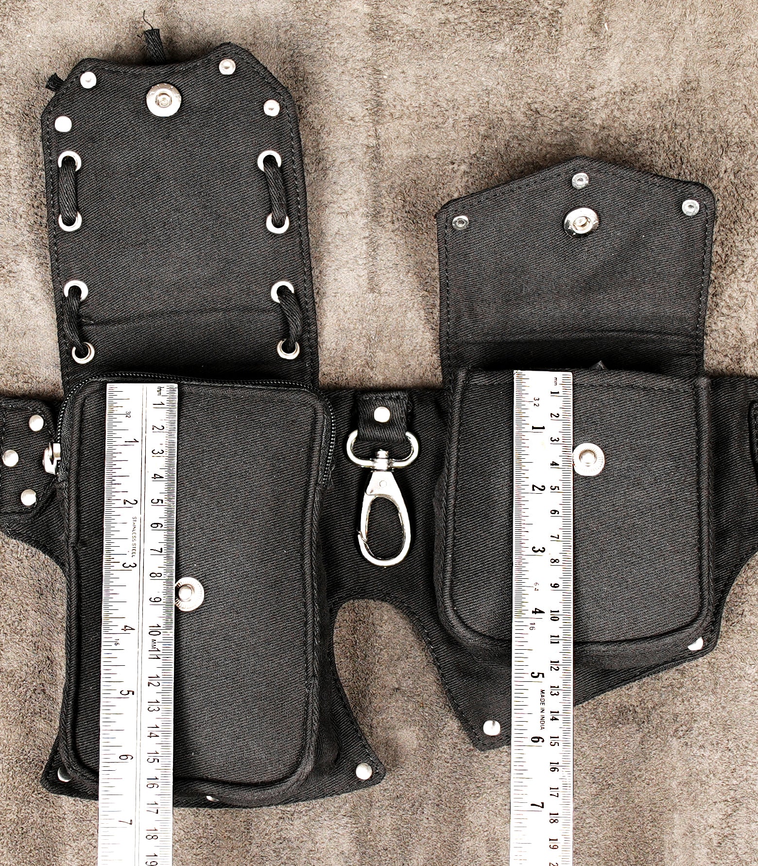 Combined USA/EU: Secure travel companion: a multi-pouch black cotton bum bag / fanny pack with a durable canvas build.