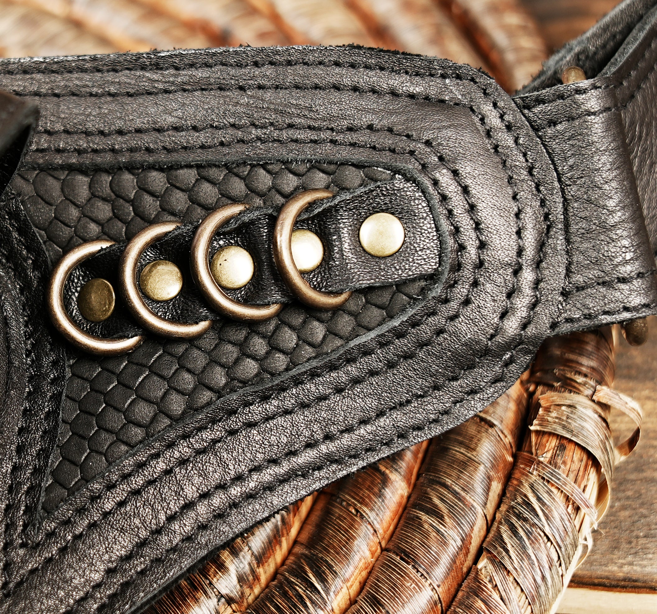 Black leather utility belt with adjustable strap