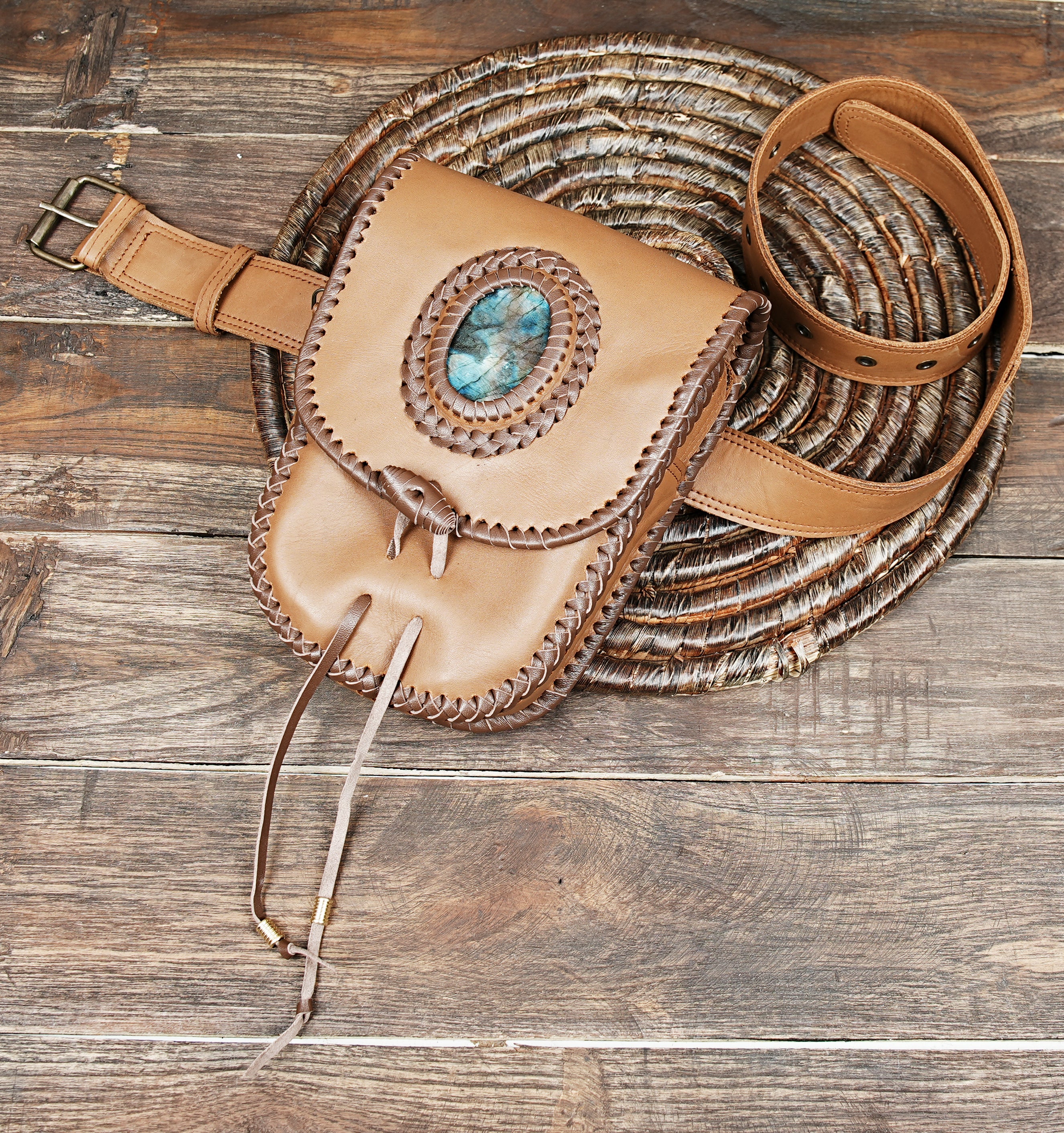 Genuine leather waist belt with gemstone embellishment