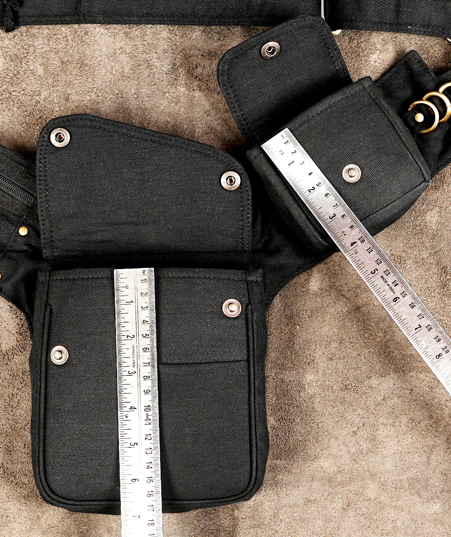 Gothic alternative black canvas hip pouch with secure closures