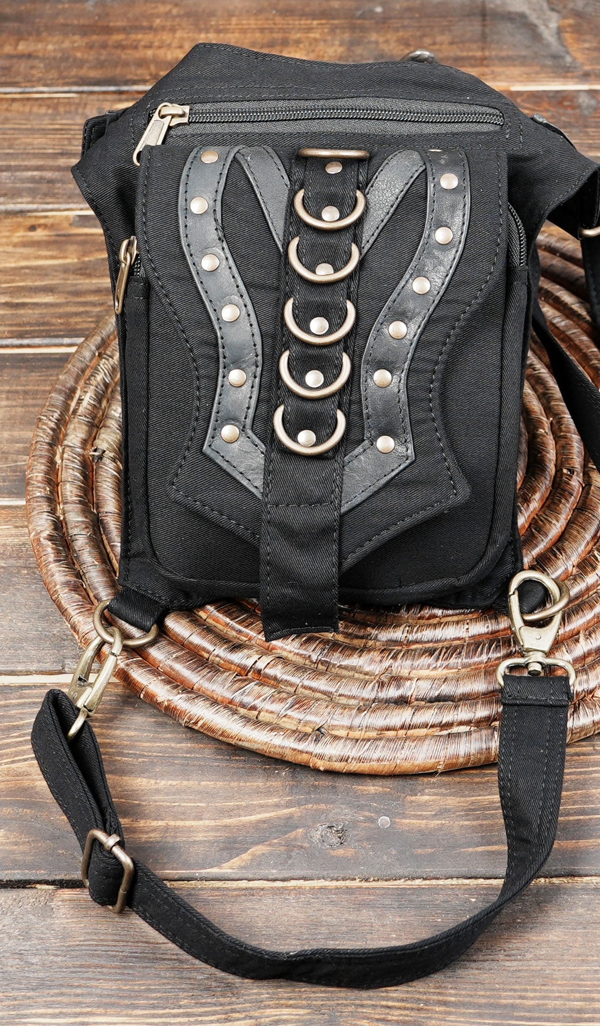 Black cotton organizer bag for outdoor adventures and events