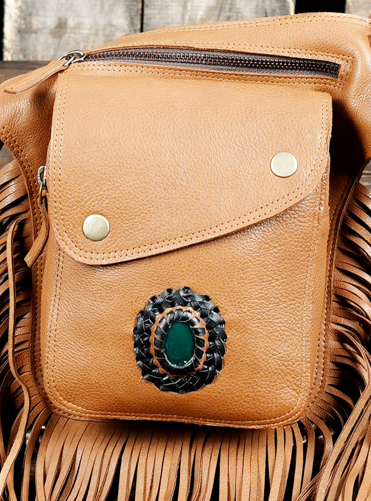 Artisan brown leather hip belt for festivals and travel