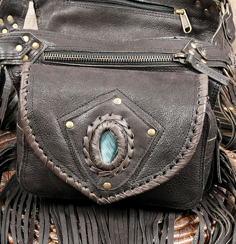 Handmade leather belt bag for Burning Man outfit