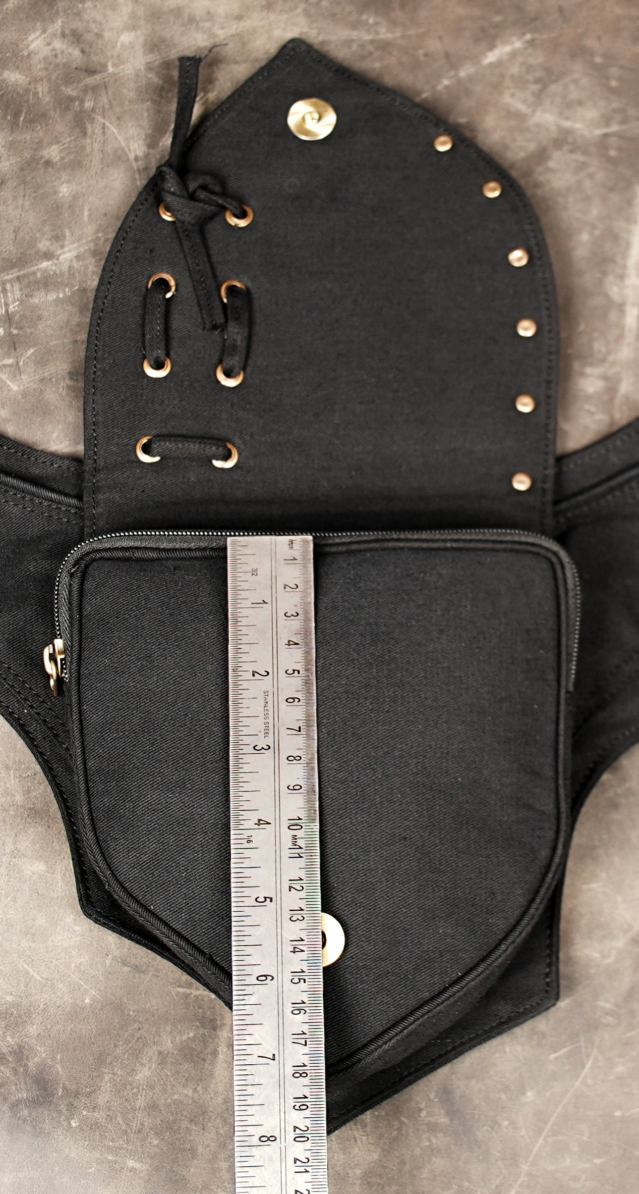 Black Cotton Waist Belt Bag, Geometric Festival Hip Pouch, Lace Up Utility Pack, Unisex Travel Accessory (CTN/AB/WB/1002)
