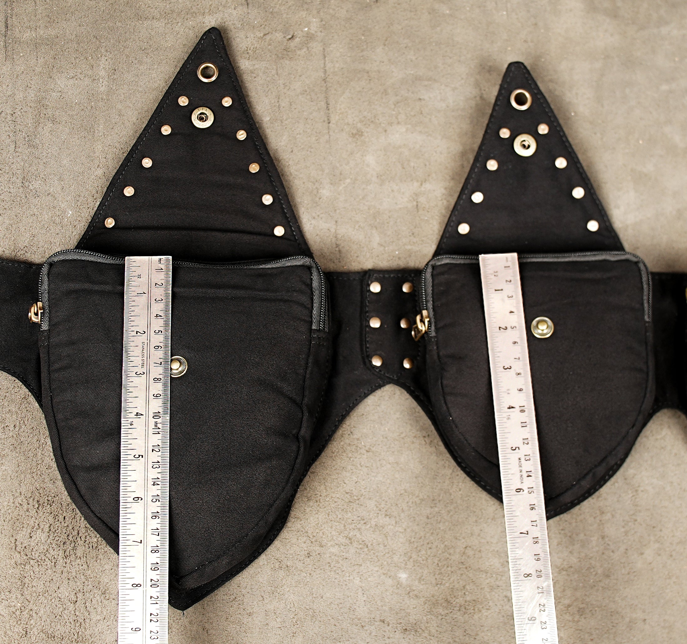 Black cotton belt bag with multiple functional pockets