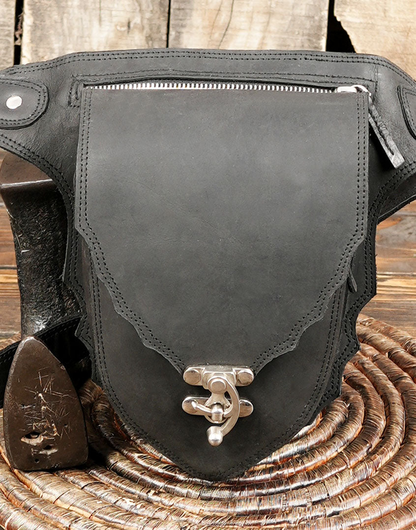 Leather waist belt with durable stitching and metal lock