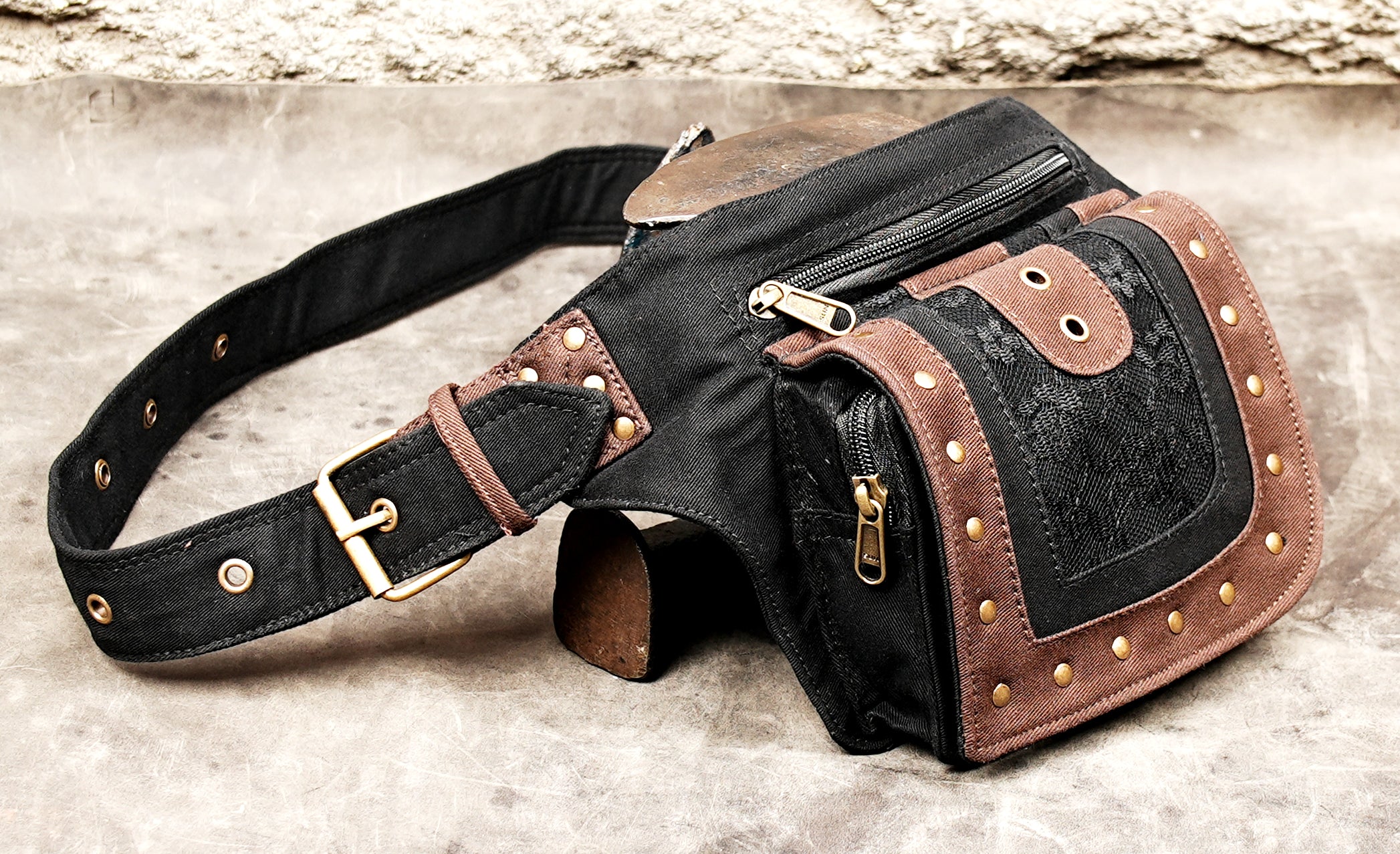 Cotton festival waist bag with antique brass hardware