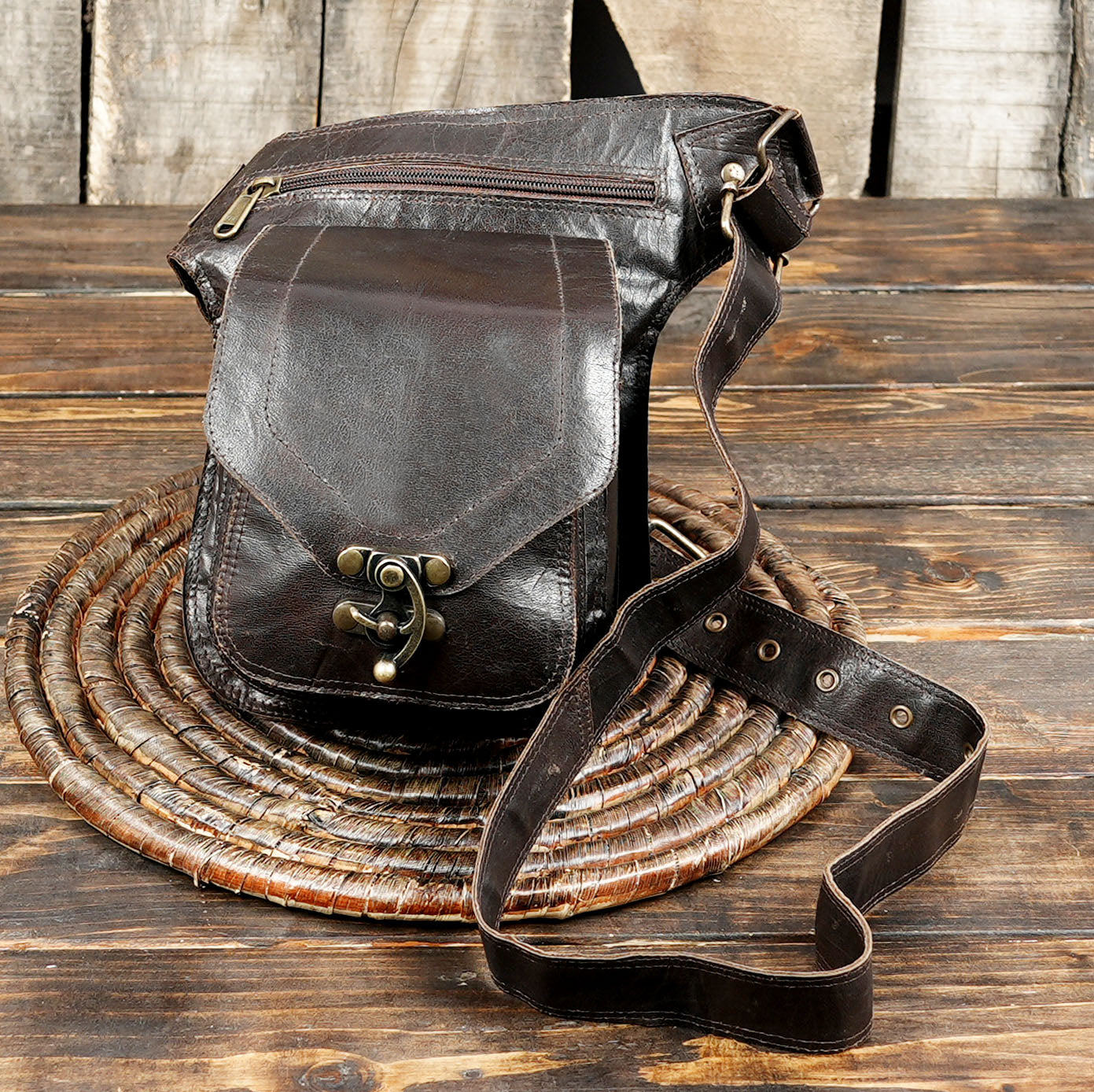 Handmade Leather Waist Belt with Front Pouch || Genuine Leather Waist Belt with Utility Pouch (LT/AB/WB/6171)