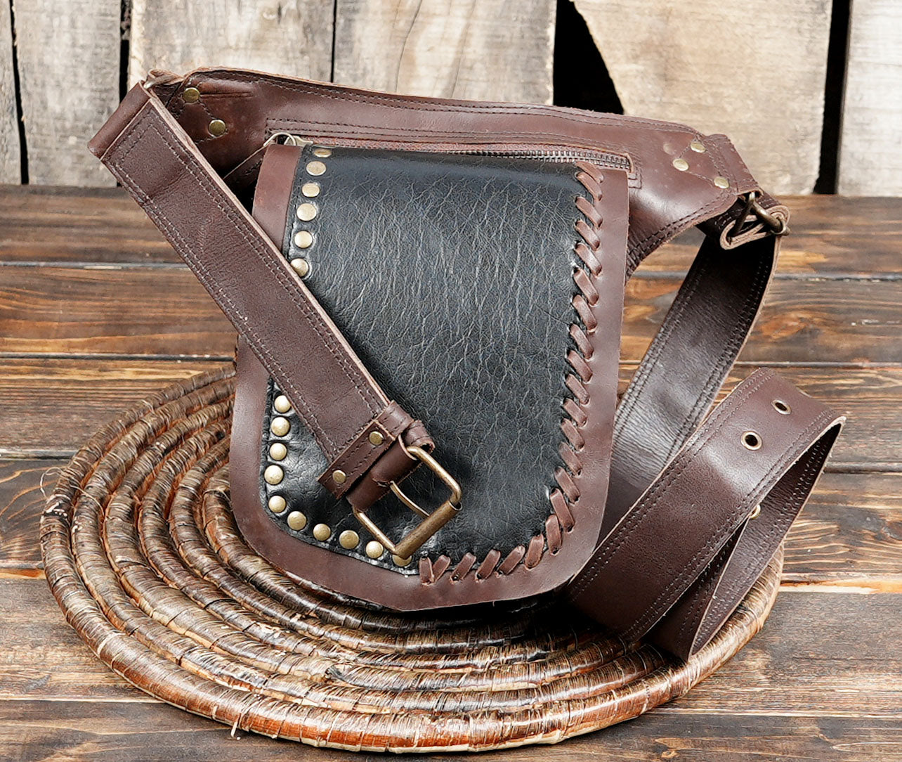 Bohemian style leather belt pouch for festivals and cosplay