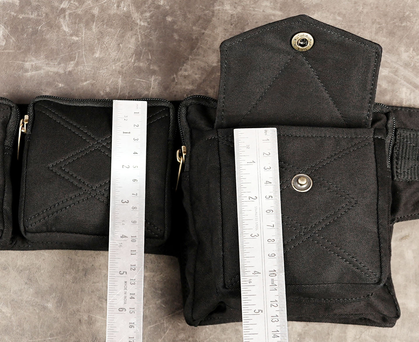 Black canvas festival belt with hidden zipper pockets