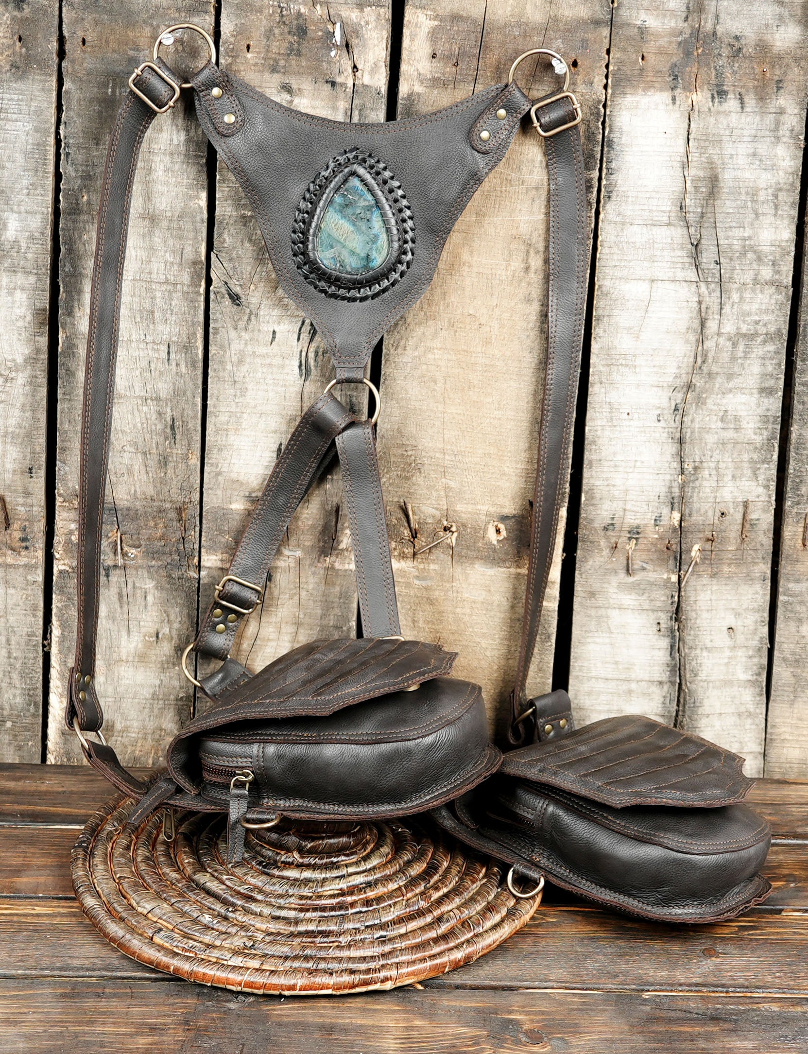 Genuine Leather Utility Holster with Dual Pouch Storage