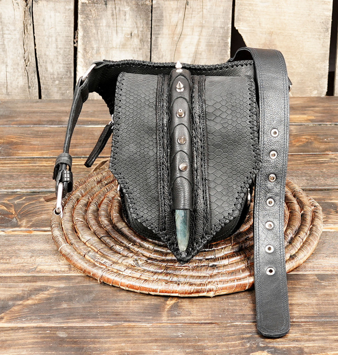 Leather waist belt for gothic and alternative fashion