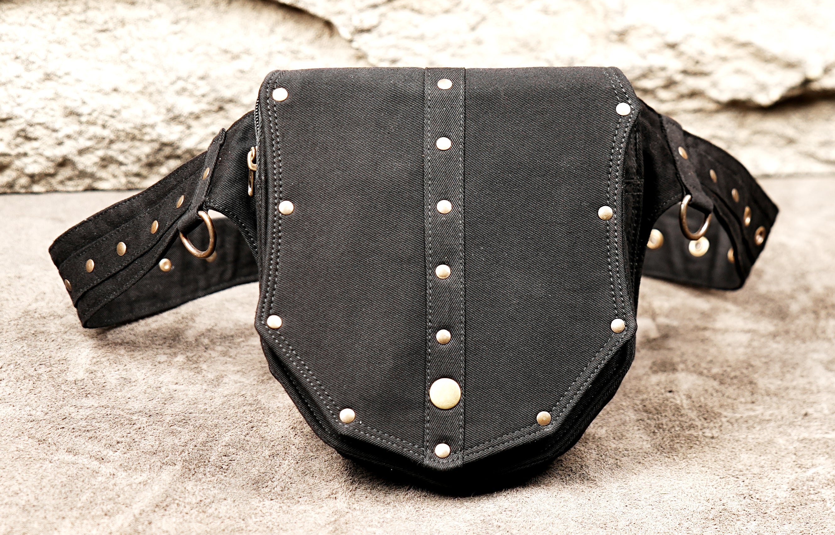 Unisex Festival Belt Bag - Durable Black Cotton with Studded Detail