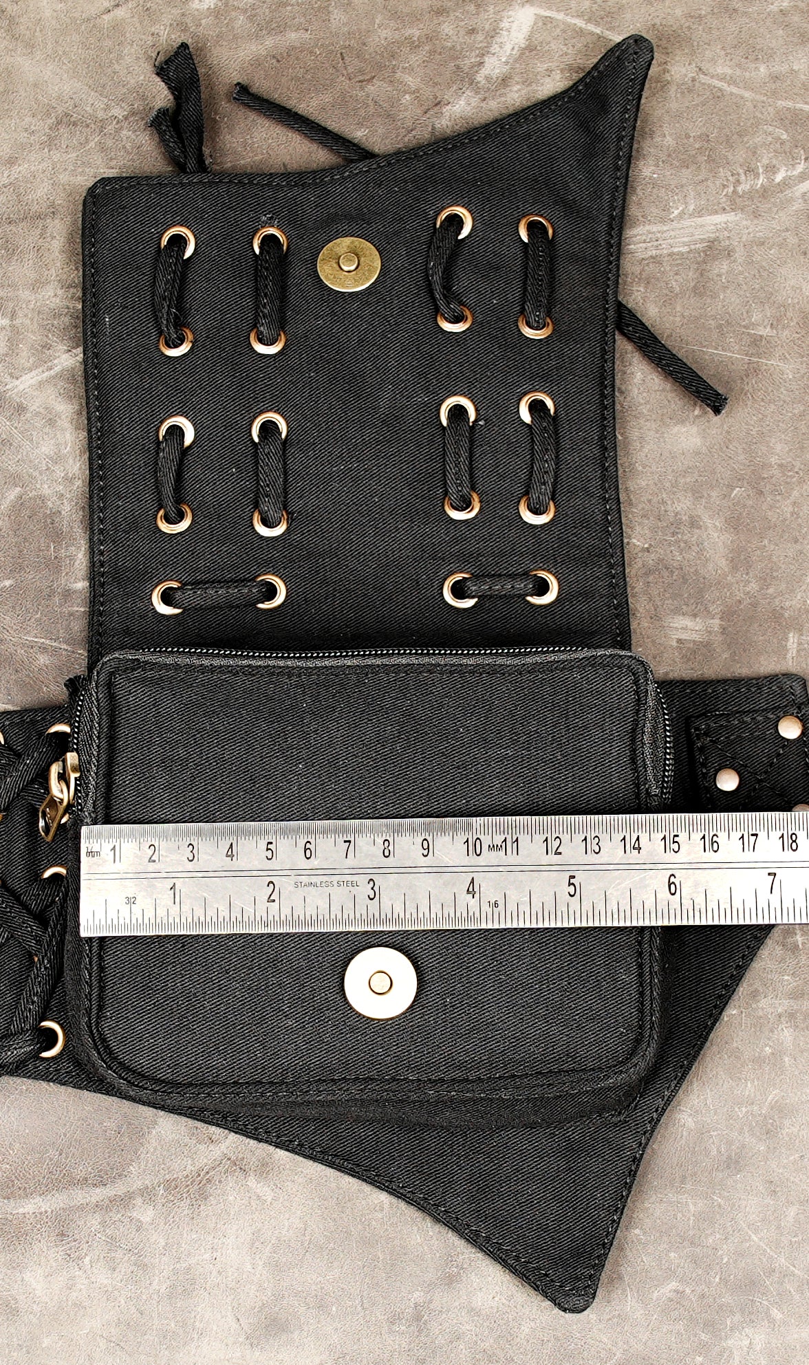 Black steampunk-inspired cotton waist belt