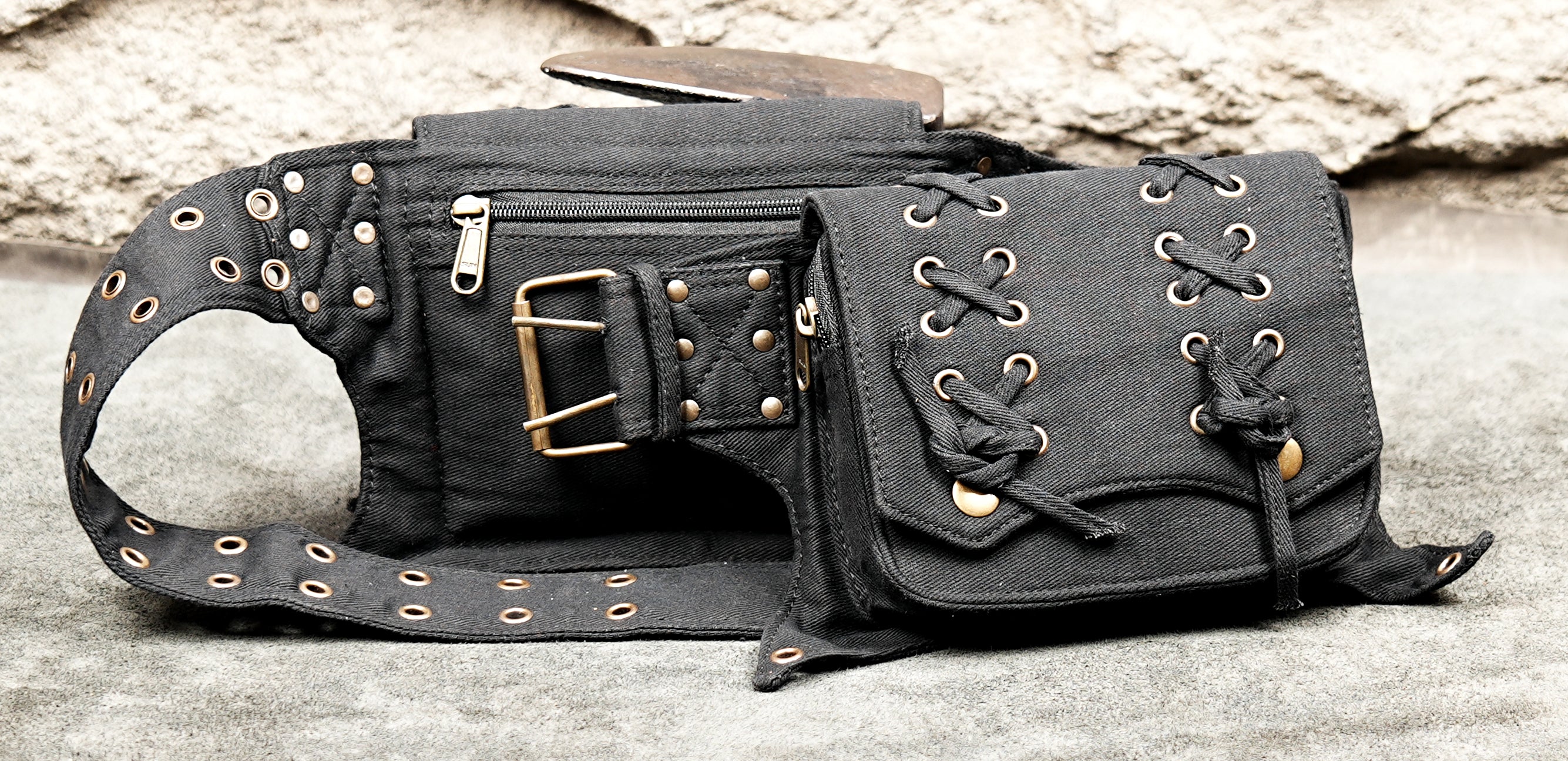 Black cotton hip pouch for everyday use