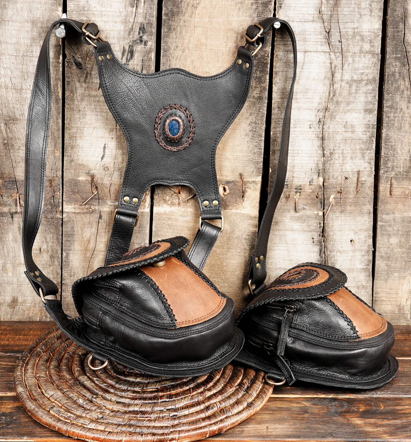 Unisex leather holster with dual storage compartments