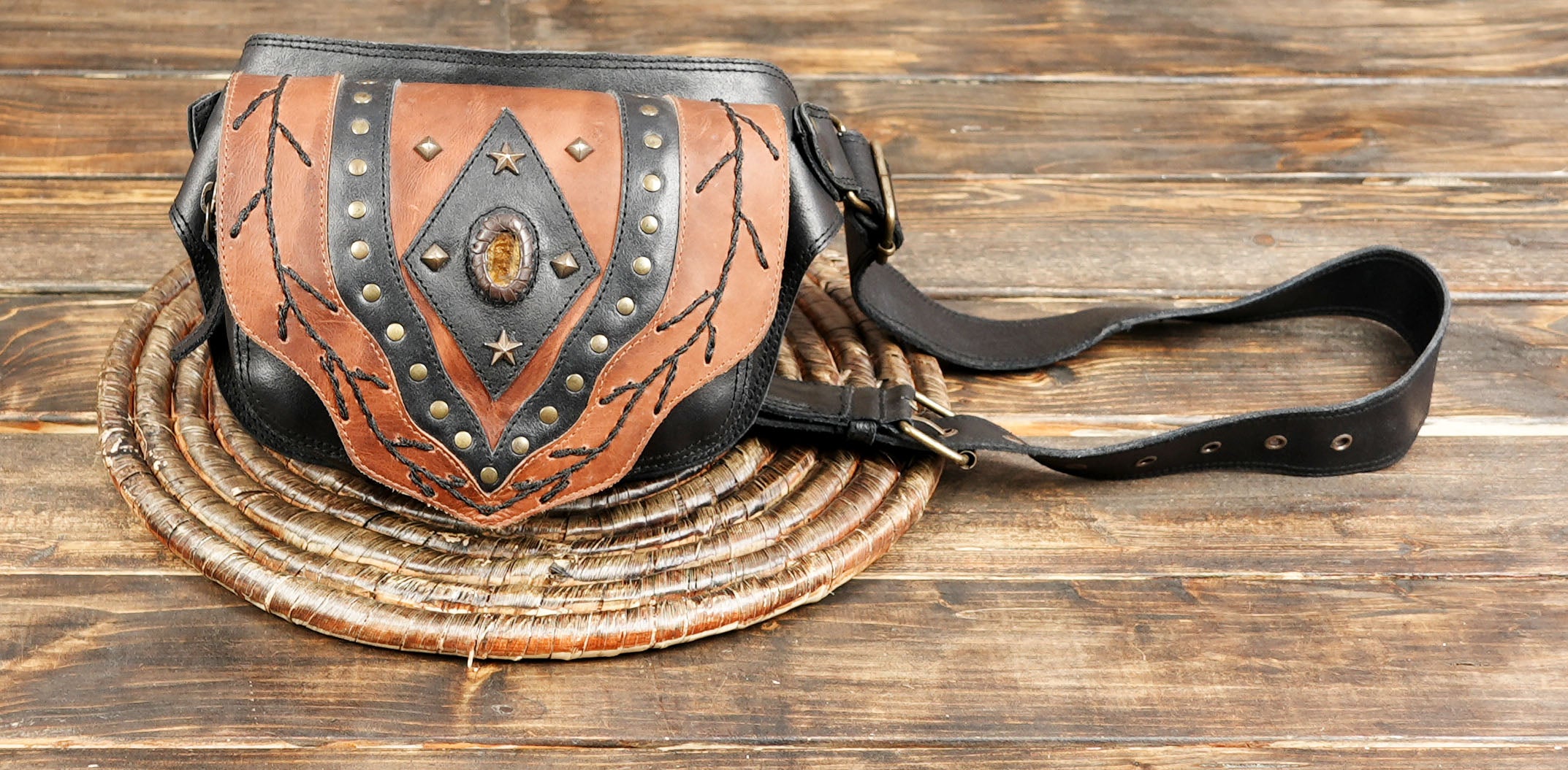 Handmade leather utility belt bag with adjustable waist