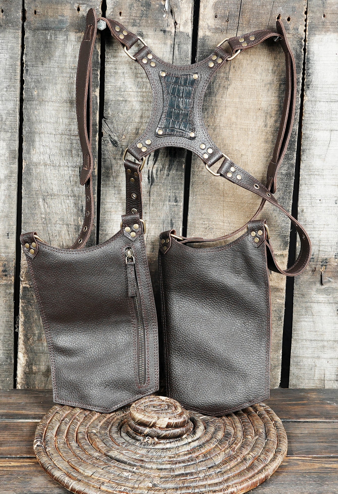 Custom made leather holster with  metal fittings