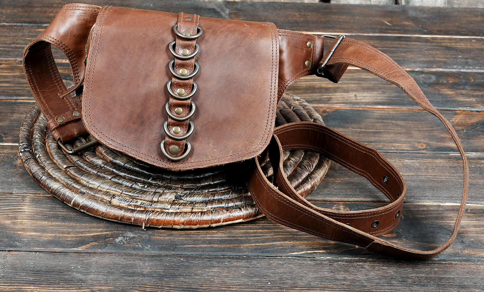 Handcrafted Brown Leather Waist Belt Pouch || Genuine Leather Utility Waist Bag || Unisex Handmade Leather Belt Bag (LT/AB/WB/6200)