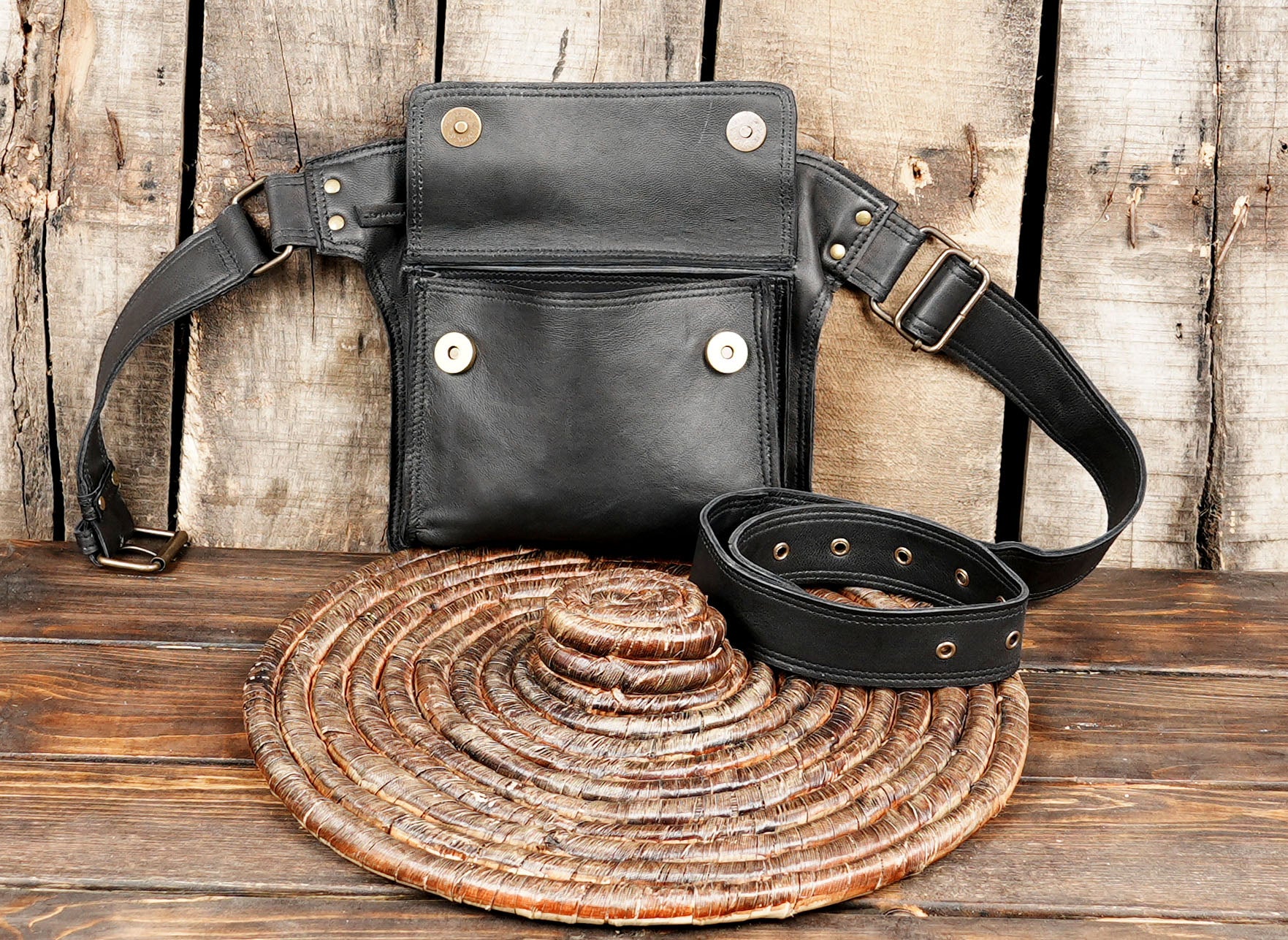 Classic leather fanny pack with adjustable buckle strap