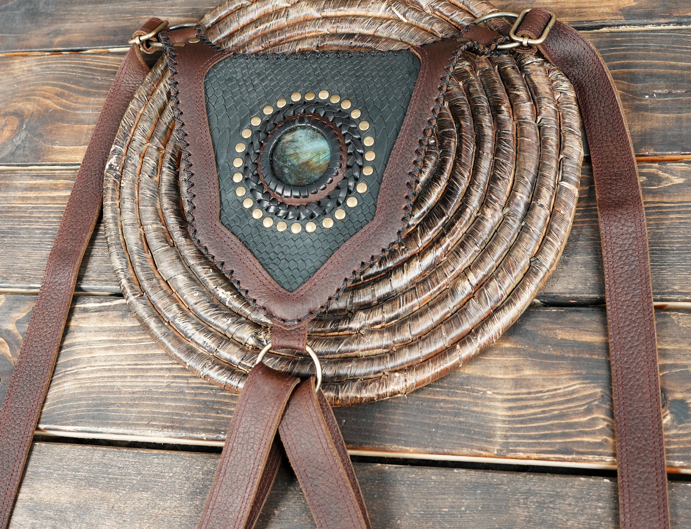 Premium leather chest holster with decorative studs