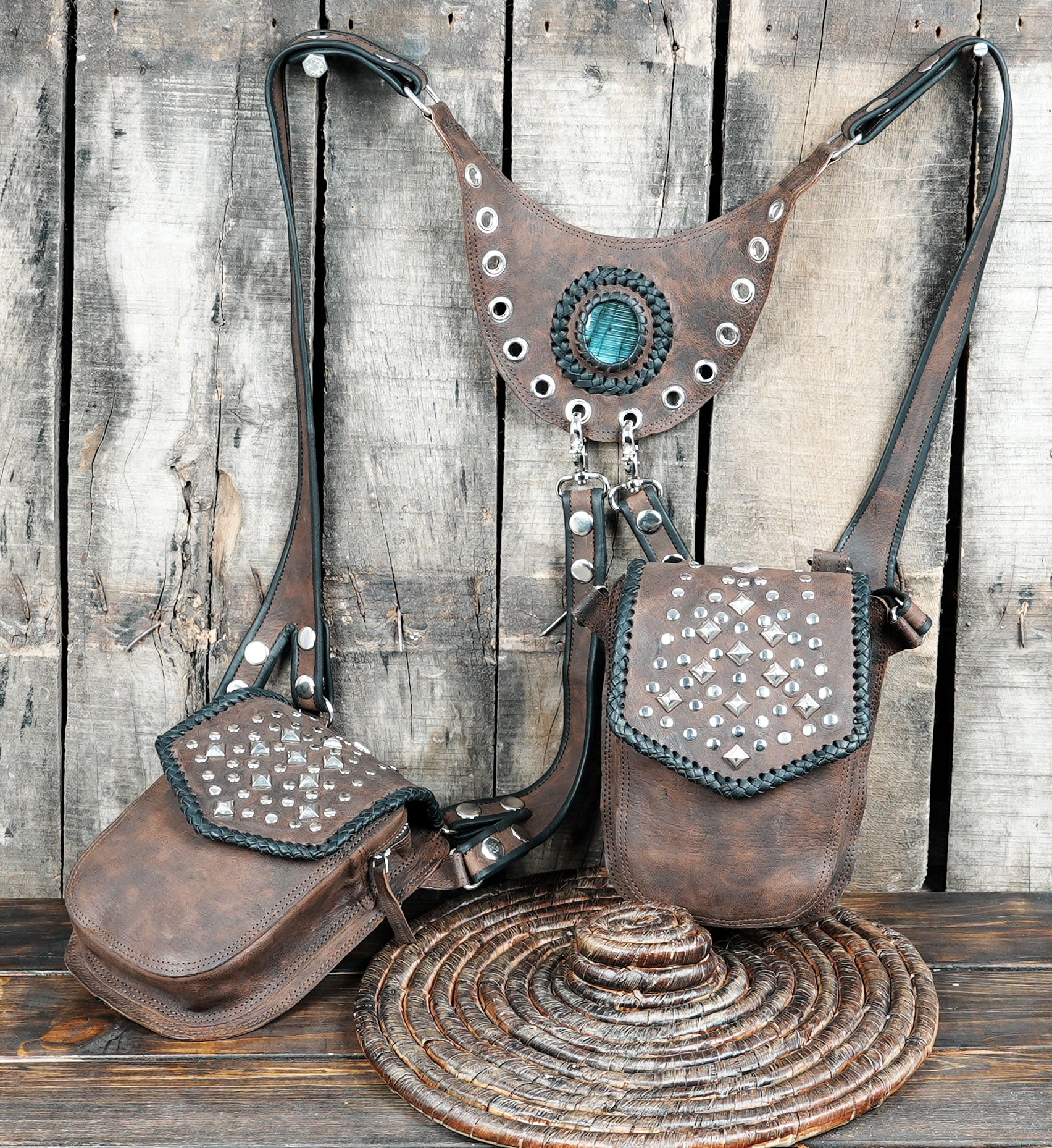 REAL LEATHER labradorite GEMSTONE Shoulder Holster Bag, Leather Handmade, Leather Shoulder Bag
