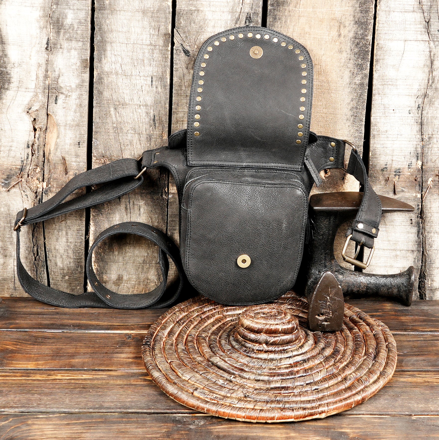 Handcrafted leather belt with front pouch and clean finish