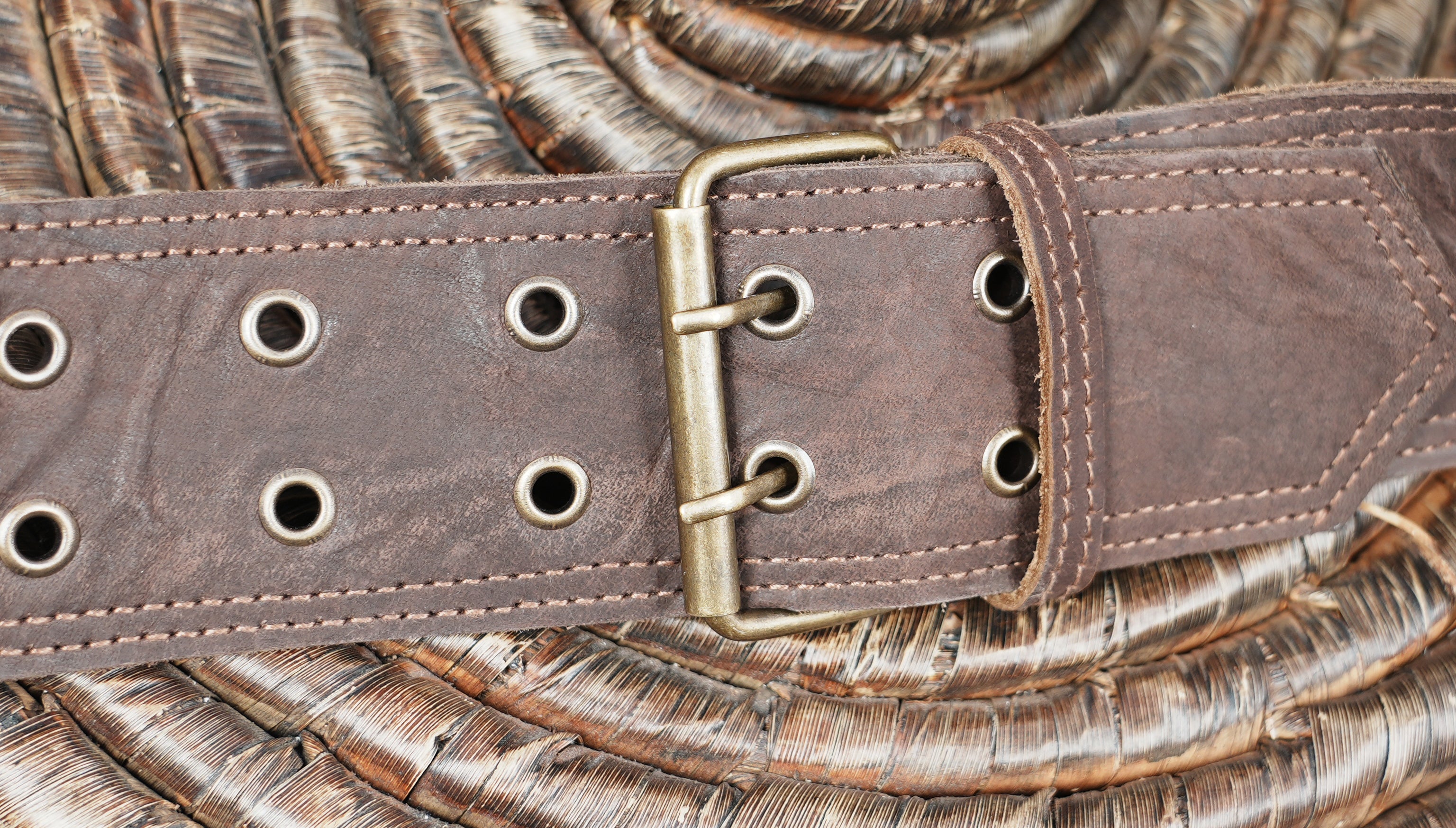 Leather waist belt with handmade detailing