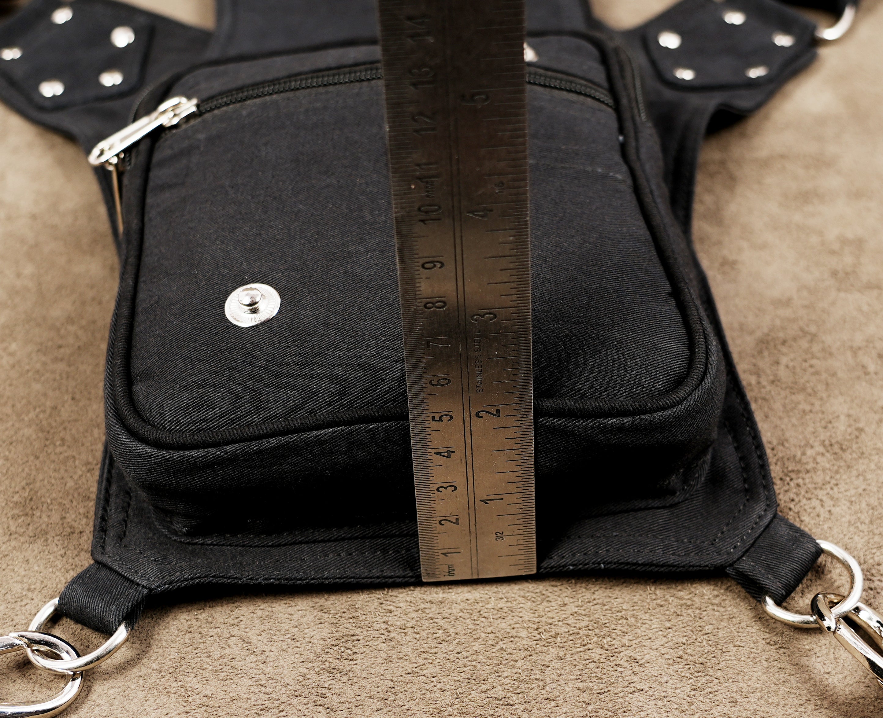 Unisex cotton waist thigh strap bag in black