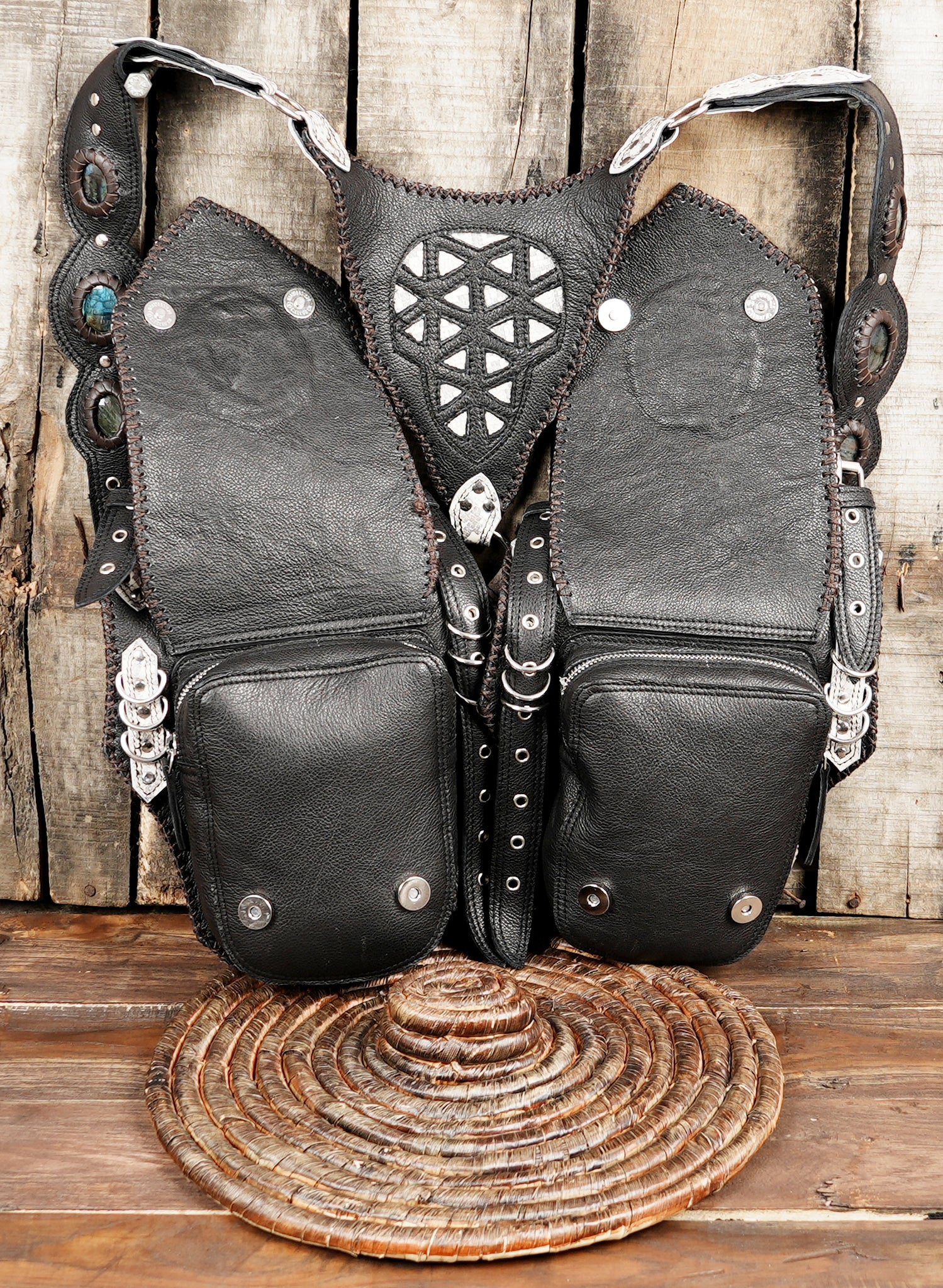 Gothic steampunk inspired leather holster with gemstone accent
