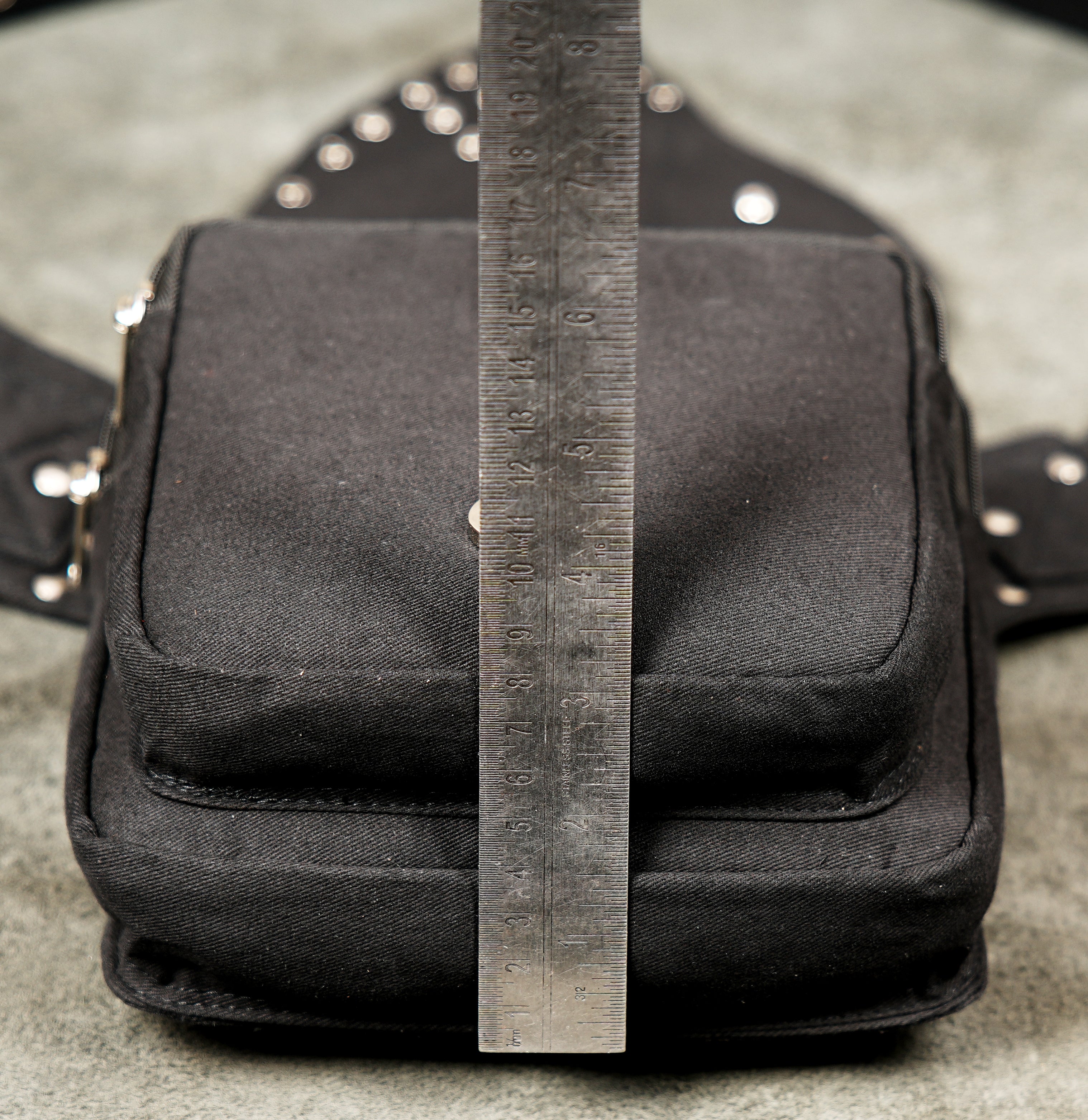 Artisan cotton belt bag with silver stud accents