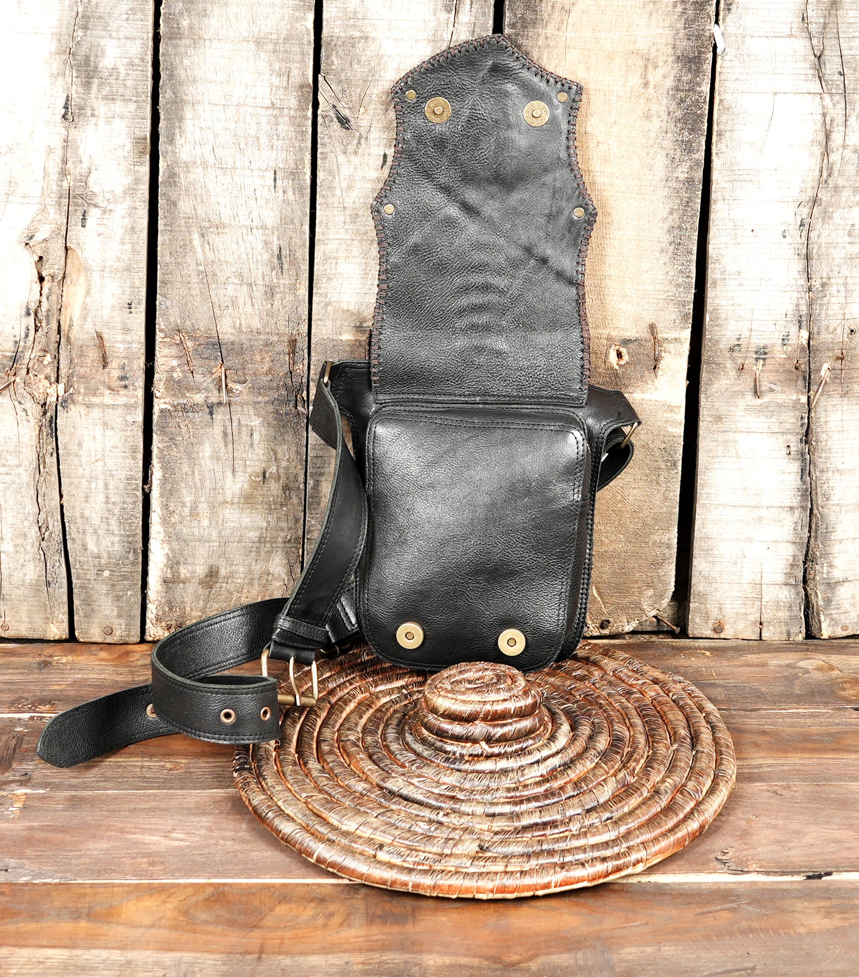 Festival ready leather waist belt with functional storage pouch