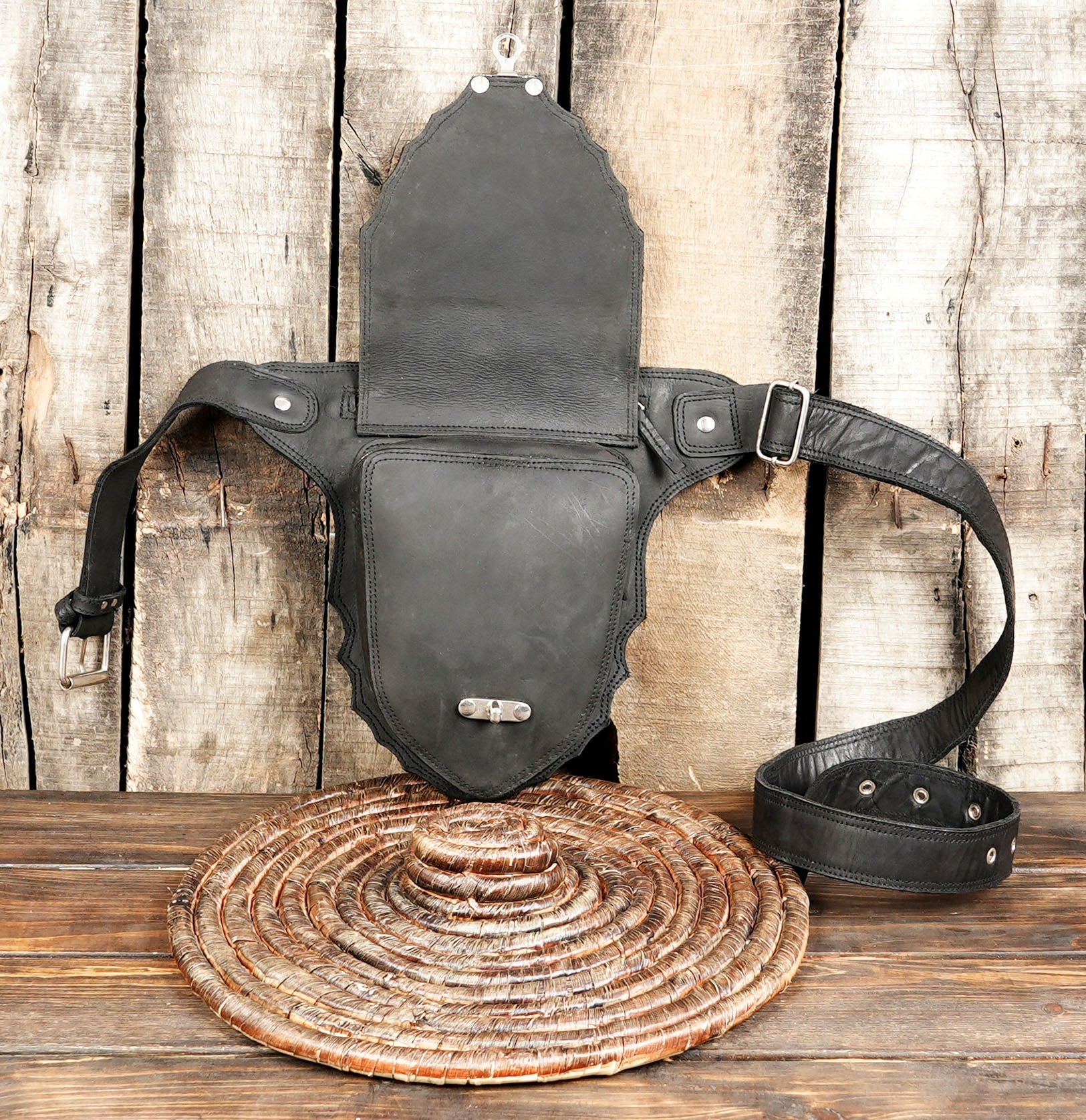 Handmade leather waist belt organizer with front pocket