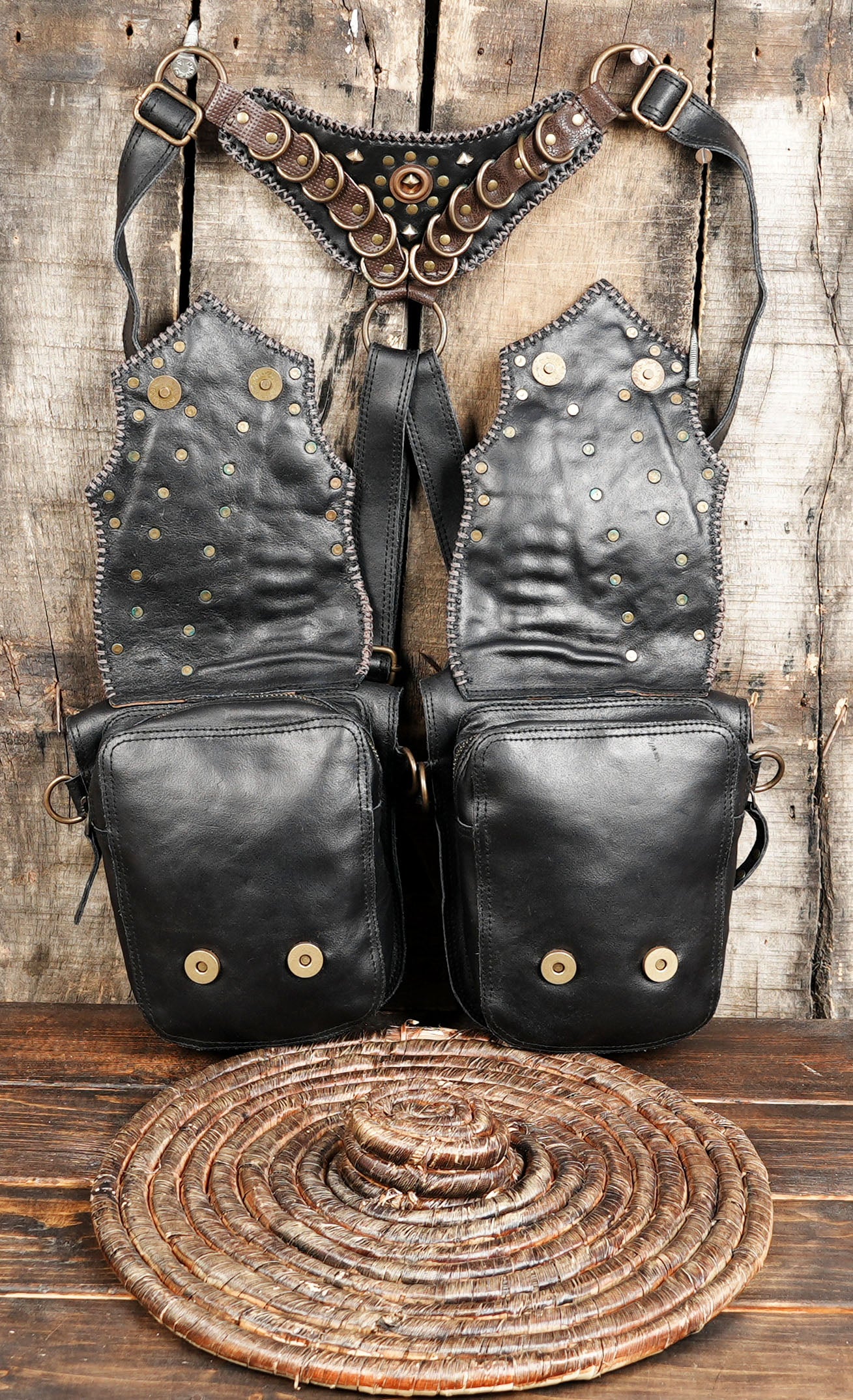 Gemstone Harness Bag | Unisex Leather Holster  with metal steel 
