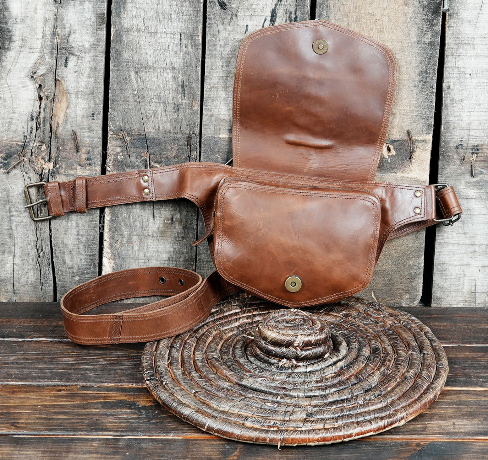 Premium leather waist belt with adjustable waist strap