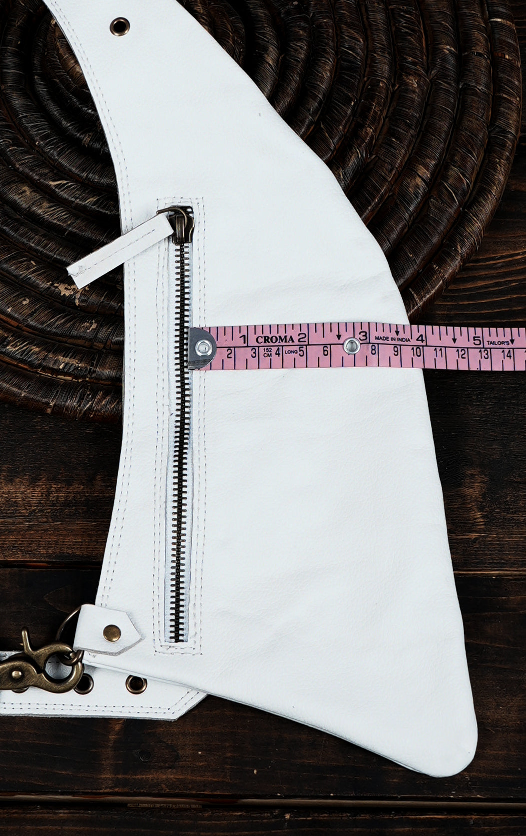 Artisan white leather utility harness with buckles