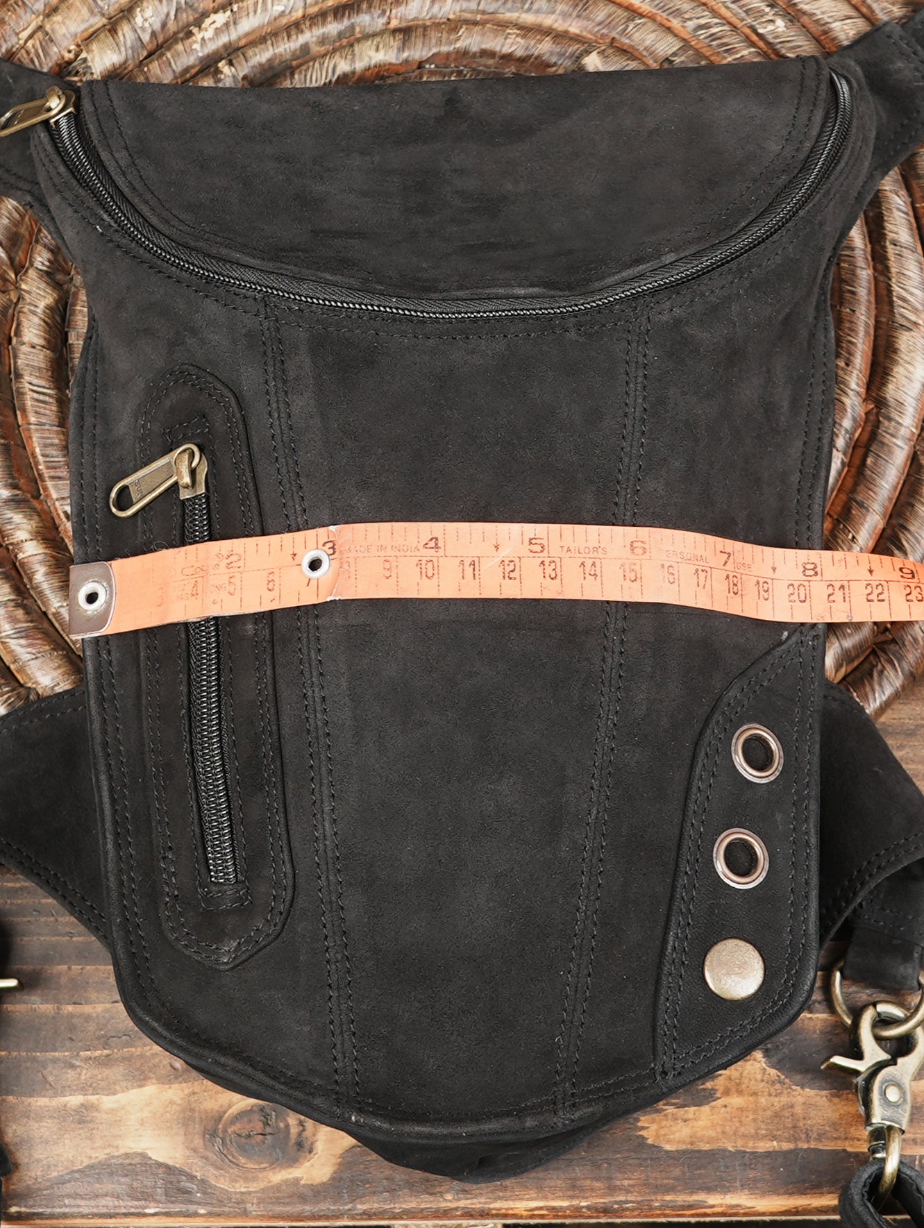 Handmade leather thigh holster belt with rugged buckle closure
