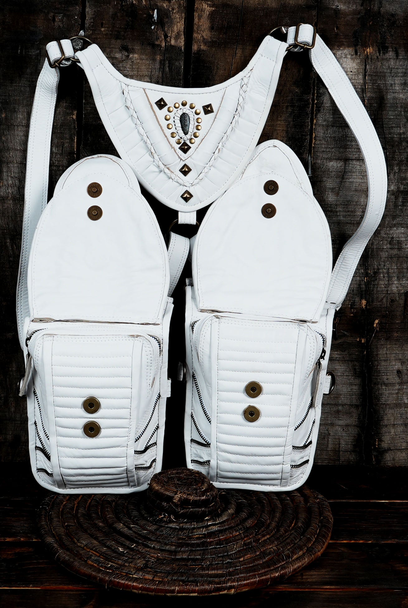 White Leather Holster Bag Leather Shoulder Bag Zipper Holster Leather Festival Travel  man Holster Leather  with front zipper 