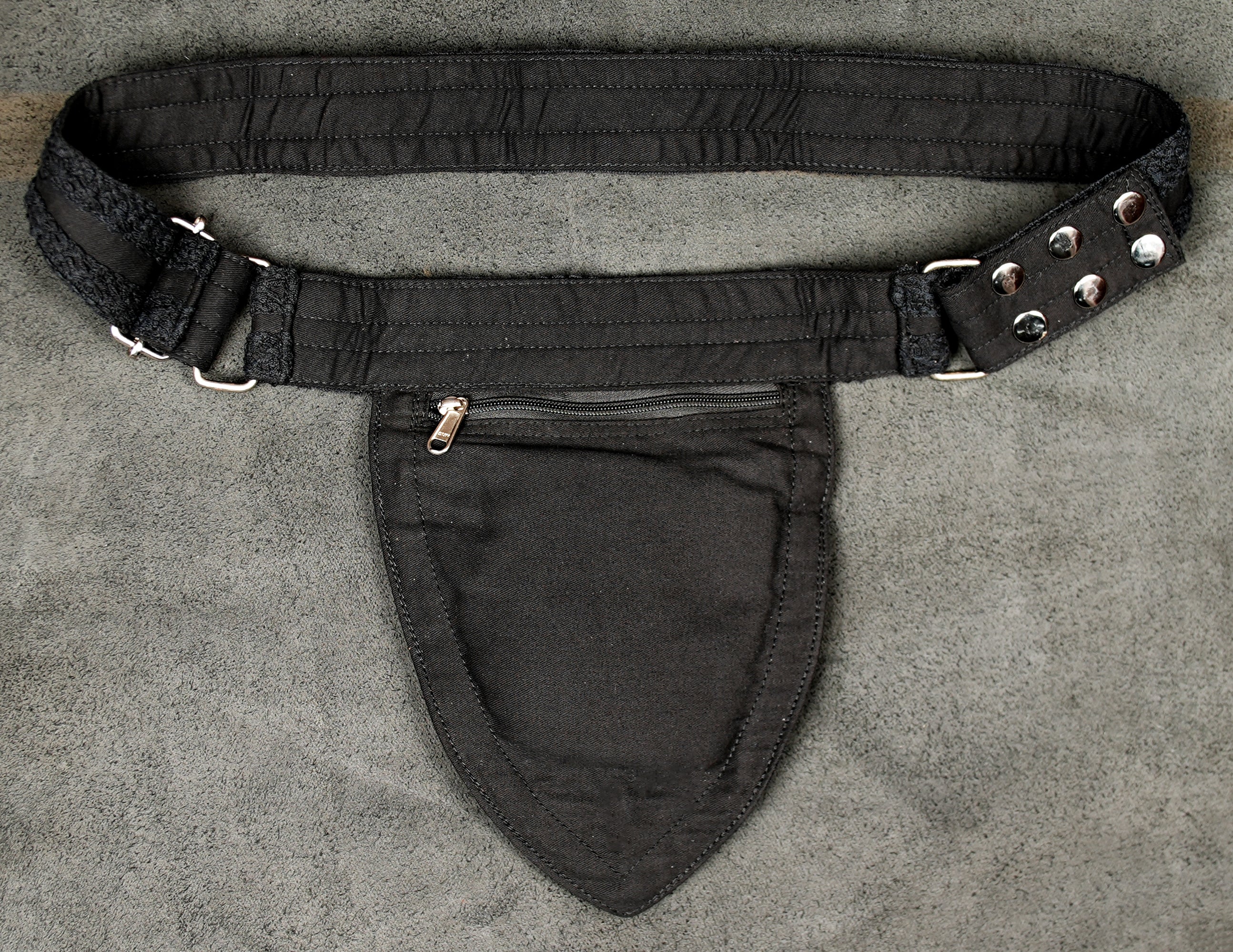 Black edgy crossbody or waist pouch bag with silver hardware accents